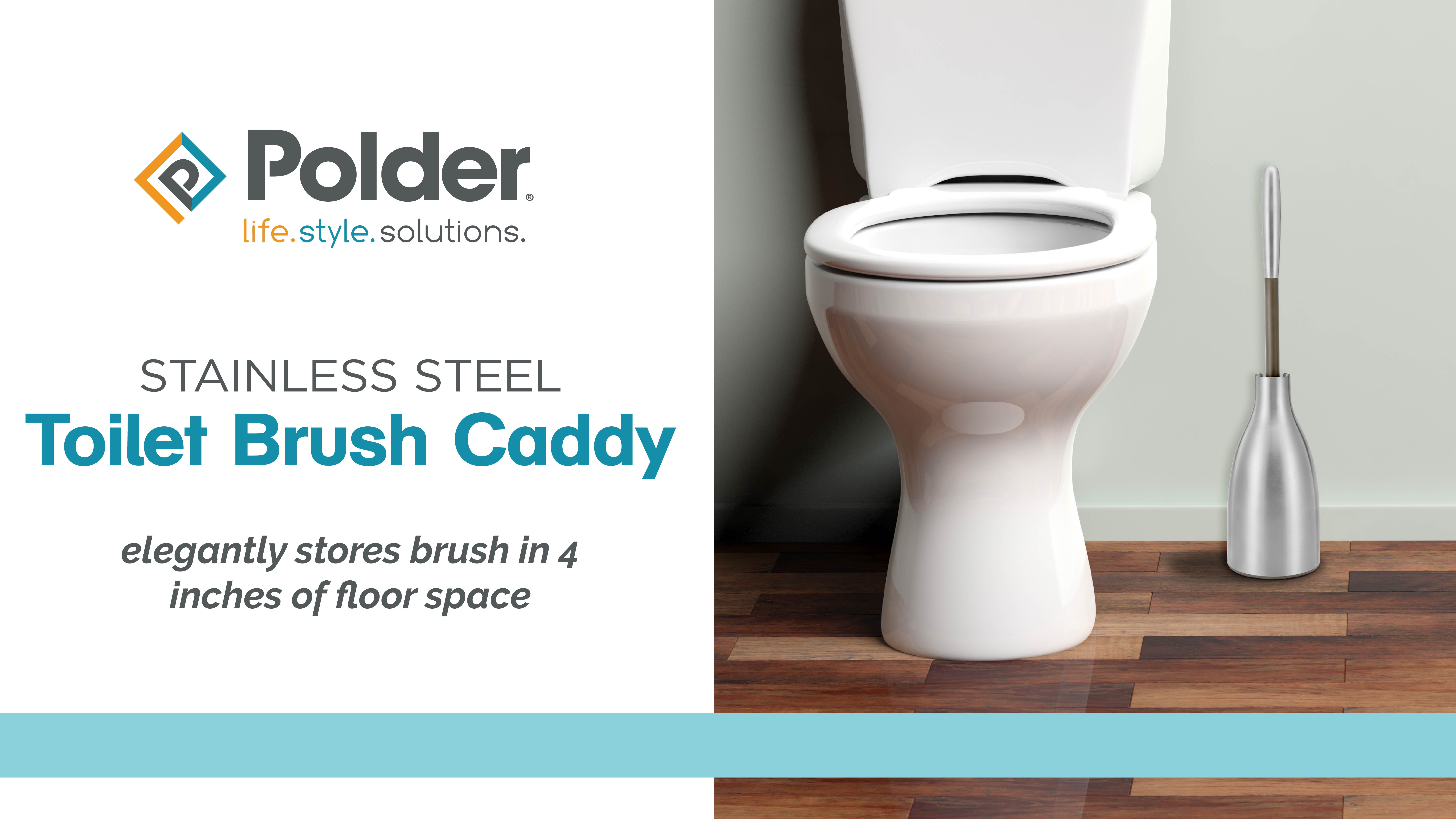 thumbnail video image 2 of Polder Sleek Stainless Steel Toilet Brush with Caddy, Slim and Discreet Design, Open-Back Design for Odor Control, Rust-Resistant Stainless Steel, 2 of 5