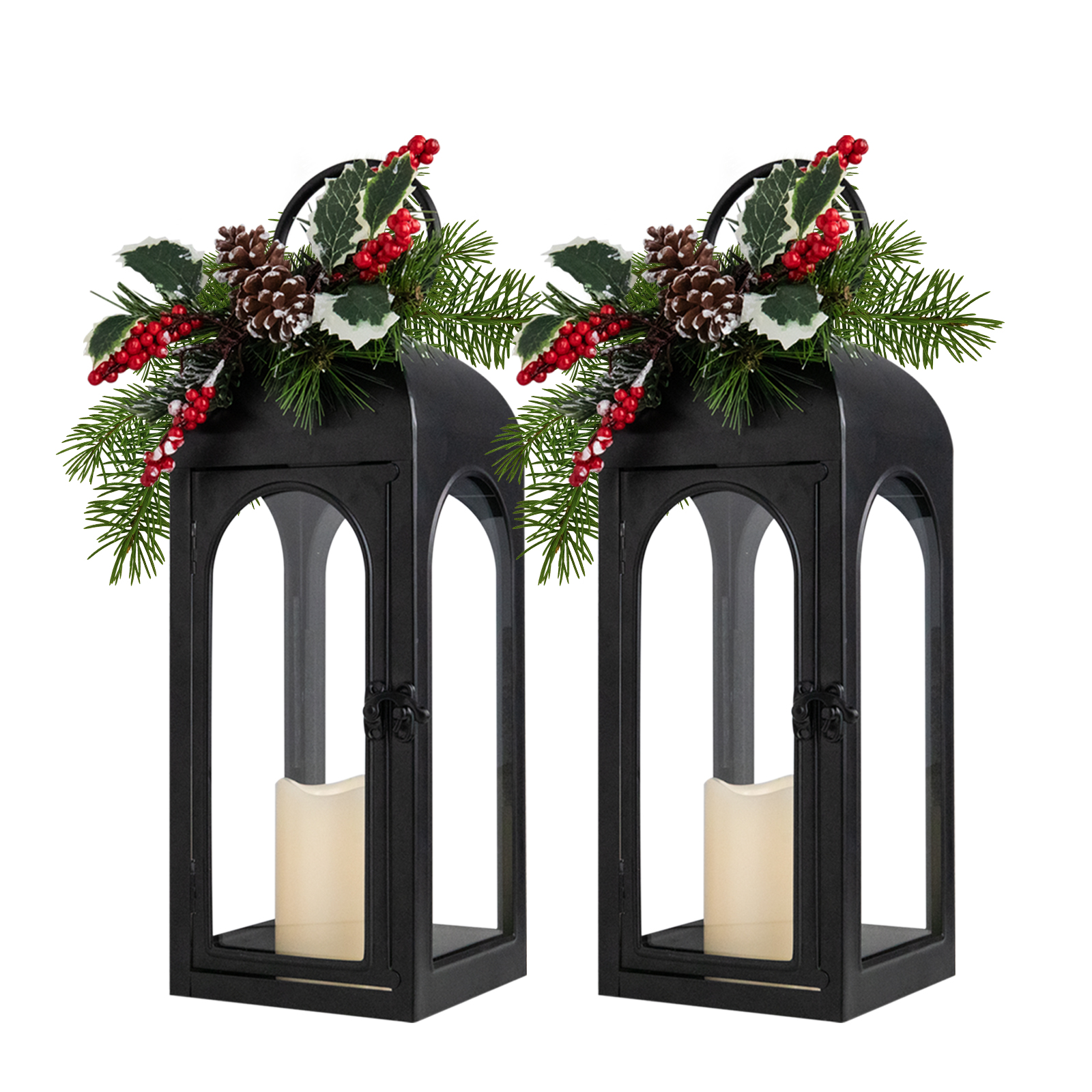 thumbnail video image 2 of 2 Pack Christmas Lanterns with Flameless LED Candle, Black Metal Lantern,Decorative Lanterns for Indoor/Outdoor Holiday Ambiance, Christmas Decor, 2 of 7