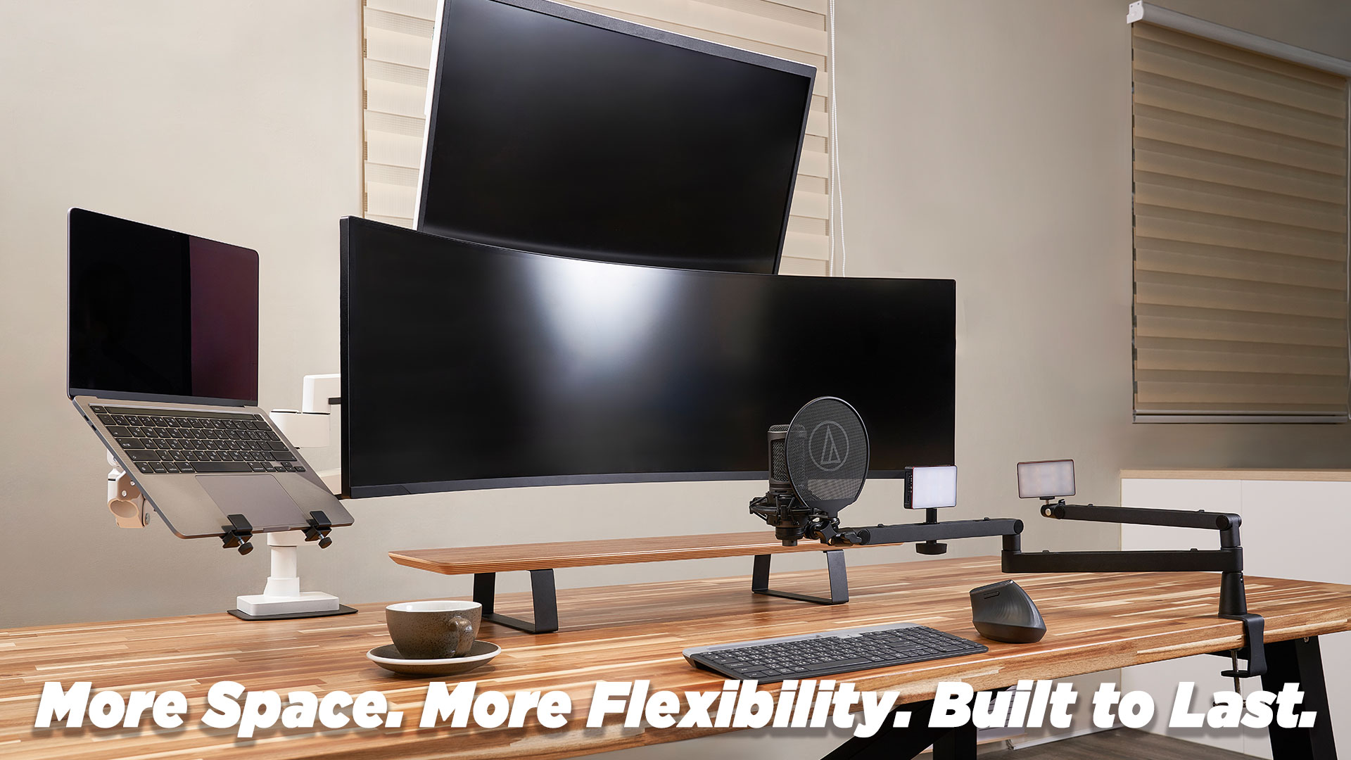thumbnail video image 2 of ULTRARM Heavy Duty Single Monitor Arm Mount for Ultrawide Monitors up to 57", 44 lbs, White, 2 of 8