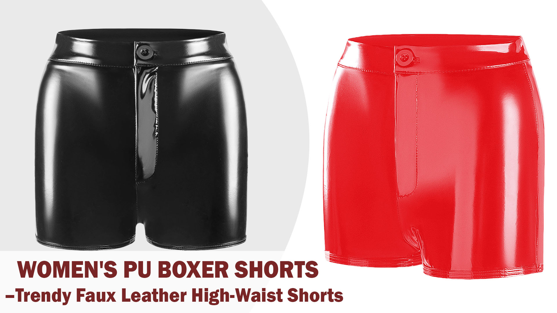 thumbnail video image 2 of Aivtalk Women's PU Leather Booty Shorts Shiny Metallic Hot Pants High Waisted Bottoms Straight Leg Boyshort Panties Casual Streetwear Black M, 2 of 7