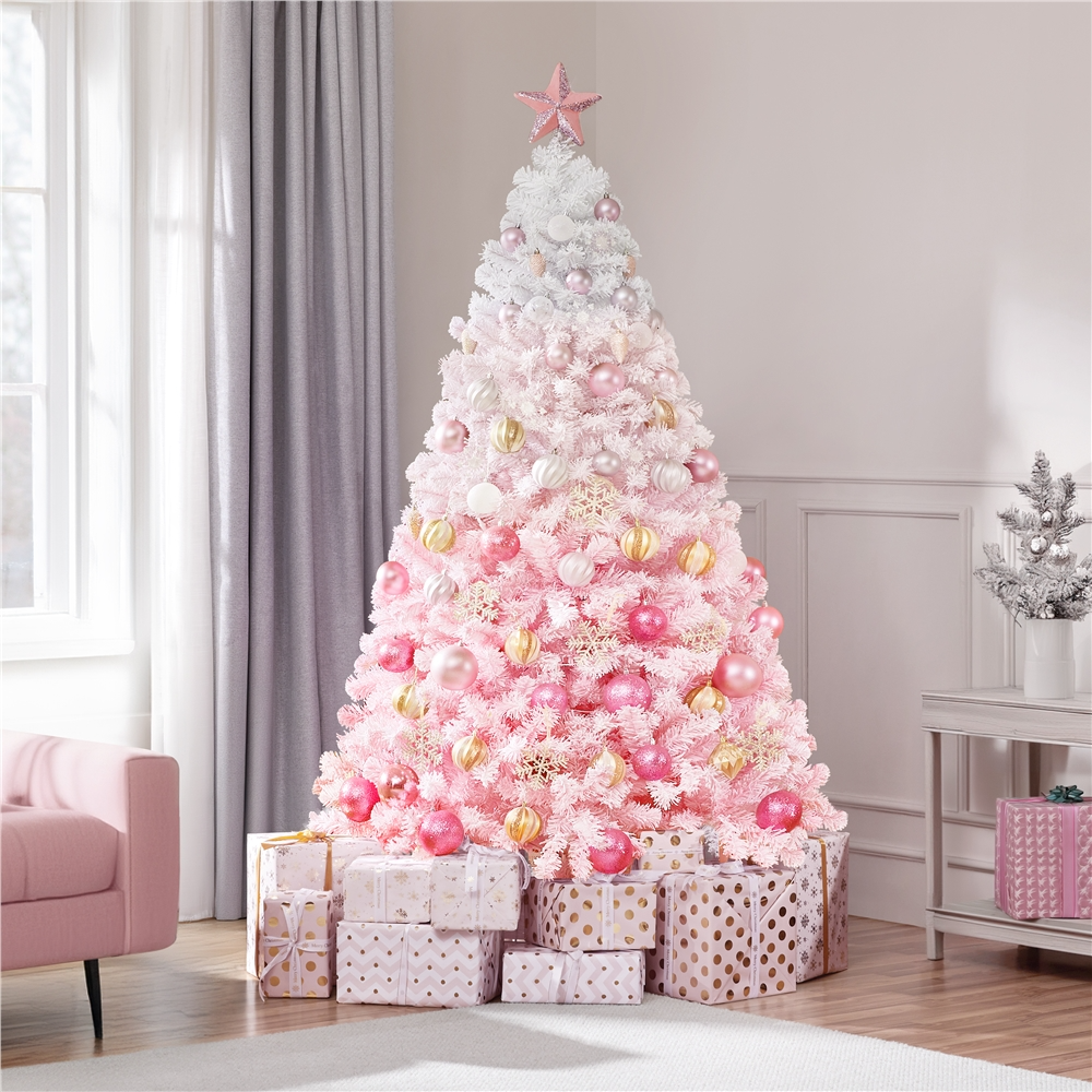 thumbnail video image 2 of Yaheetech 6ft Artificial Christmas Tree with Incandescent Warm White Lights, Pink Gradient, 2 of 10