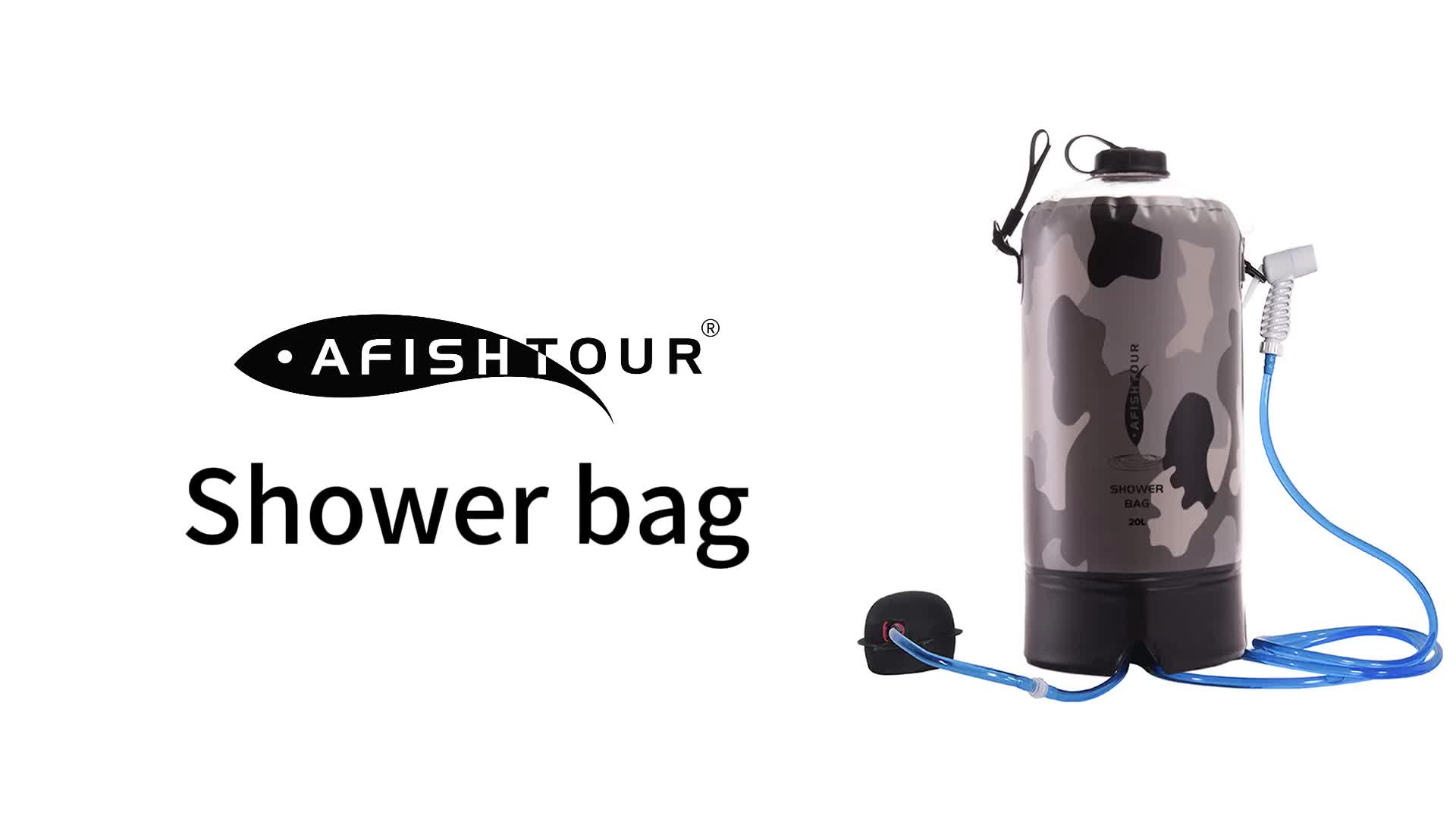 thumbnail video image 2 of AFISHTOUR Portable Camping Shower, 5 Gallons/20L Solar Shower Bag with Foot Pump for Camping, Beach (Grey), 2 of 7