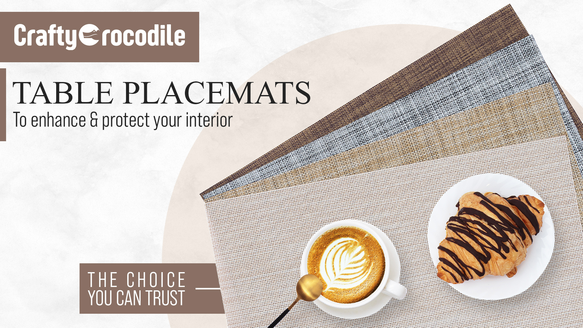 thumbnail video image 2 of CraftyCrocodile Placemats Set of 6 - Classic Vinyl Dining Table Place Mats 12 x 18 Inch Brown, 2 of 11