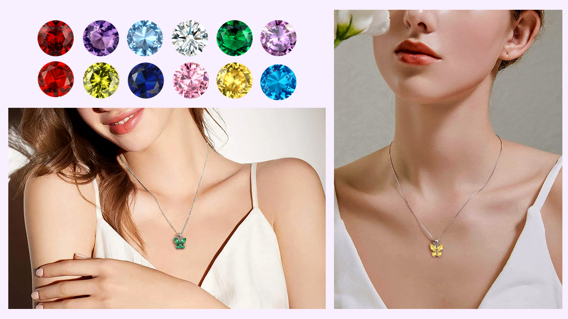 thumbnail video image 2 of Bestyle Women Silver Butterfly Necklace April Created Diamond Necklaces Cute Birthstone Pendant Necklace for Butterfly Lovers, 2 of 9