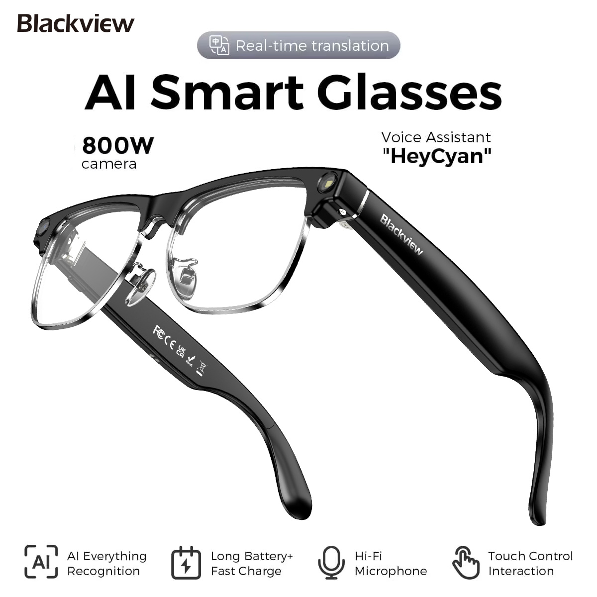 thumbnail video image 2 of Blackview AI Smart Glasses with Camera, 1080P HD Video & Photo Capture, Real-Time Translation, Recording Glasses with AI Assistant for Women & Men, Open-Ear Audio for Travel (Photochromic), 2 of 15