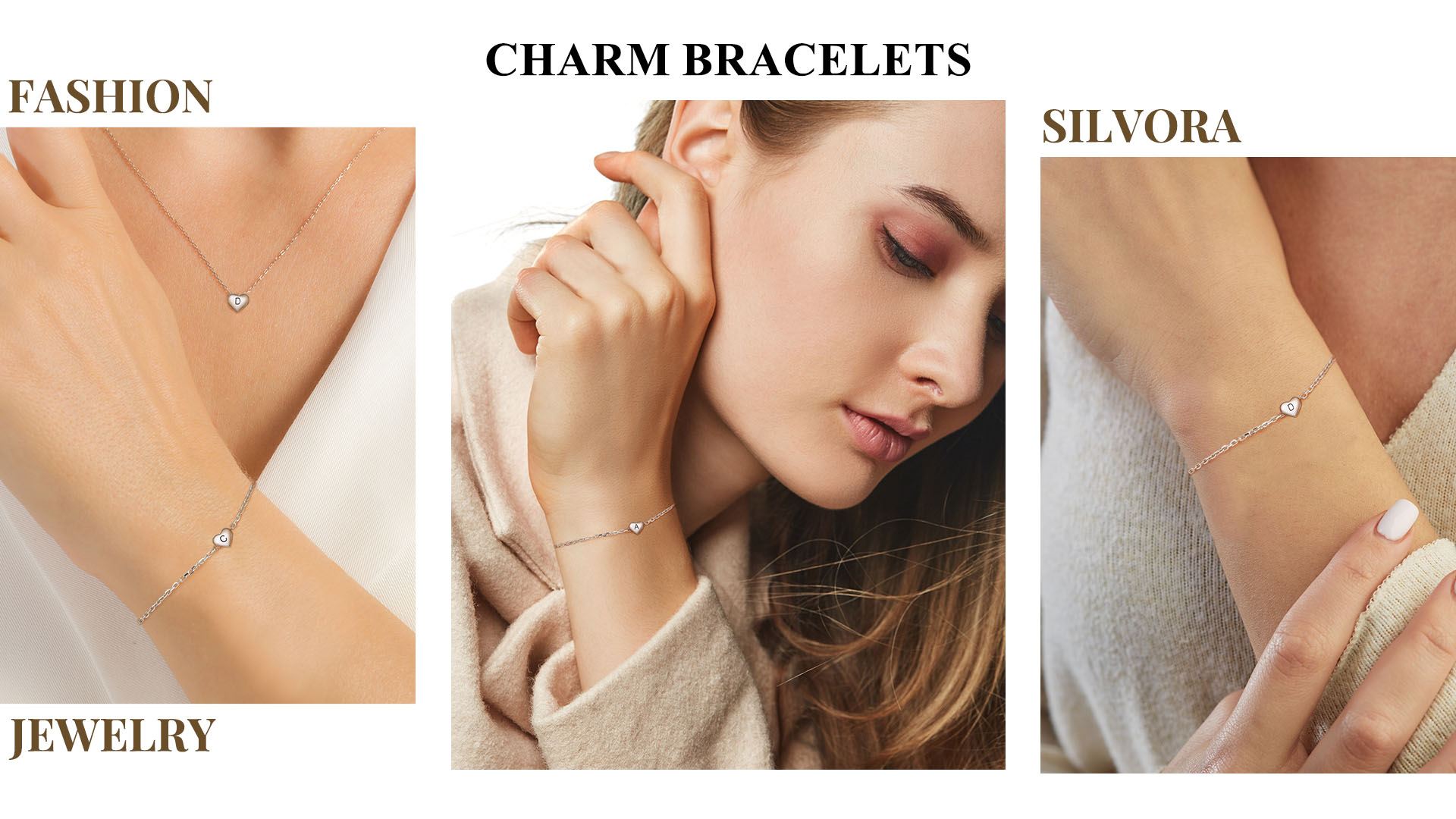 thumbnail video image 2 of Silvora Initial K Bracelet Women Sterling Silver Letter Chic Silver Heart Bracelets, 2 of 8