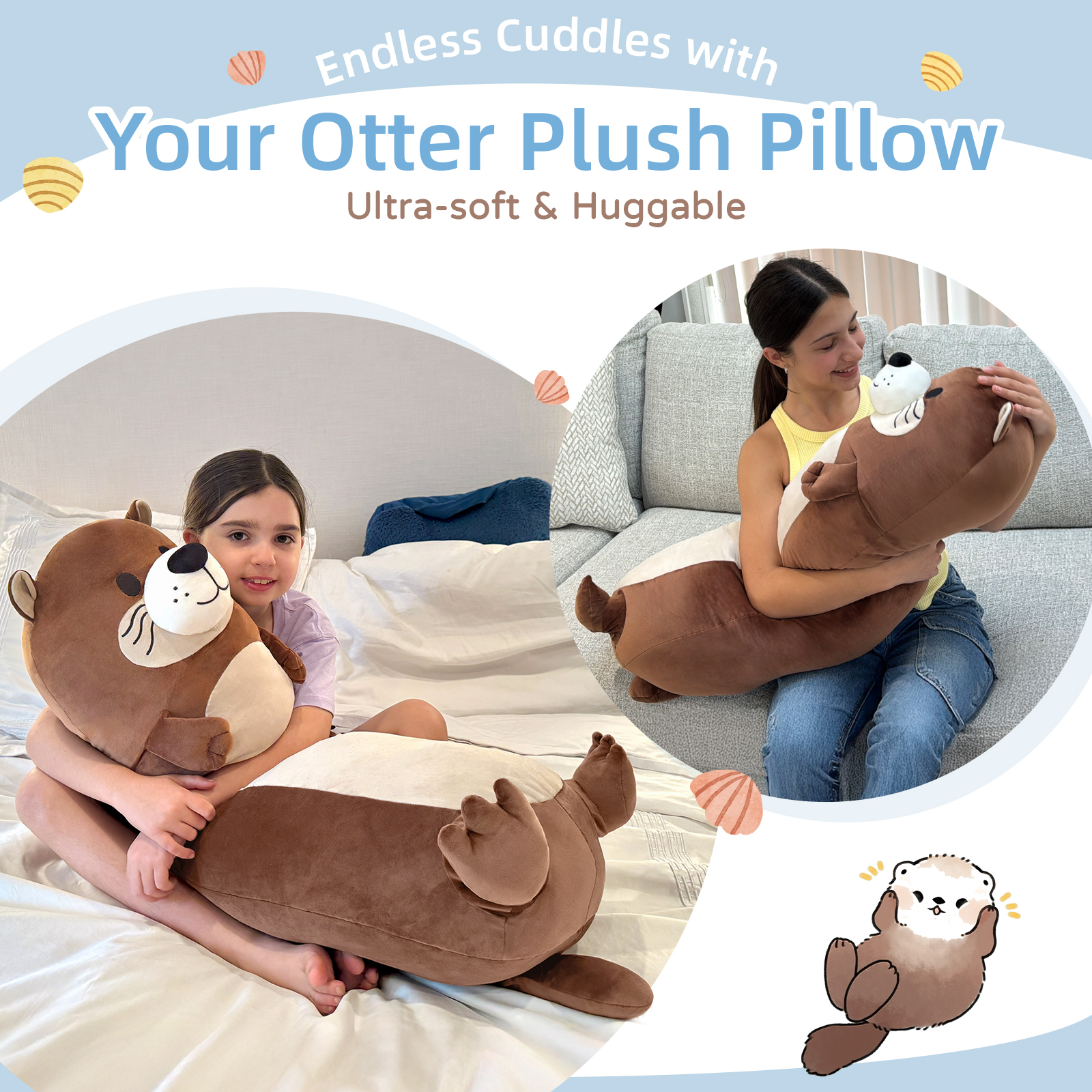 thumbnail video image 2 of MorisMos 39" Giant Otter Stuffed Animal Soft Cuddly Sea Otter Long Body Pillow Sleeping Hugging Case Pillow Plush Toy, 2 of 8