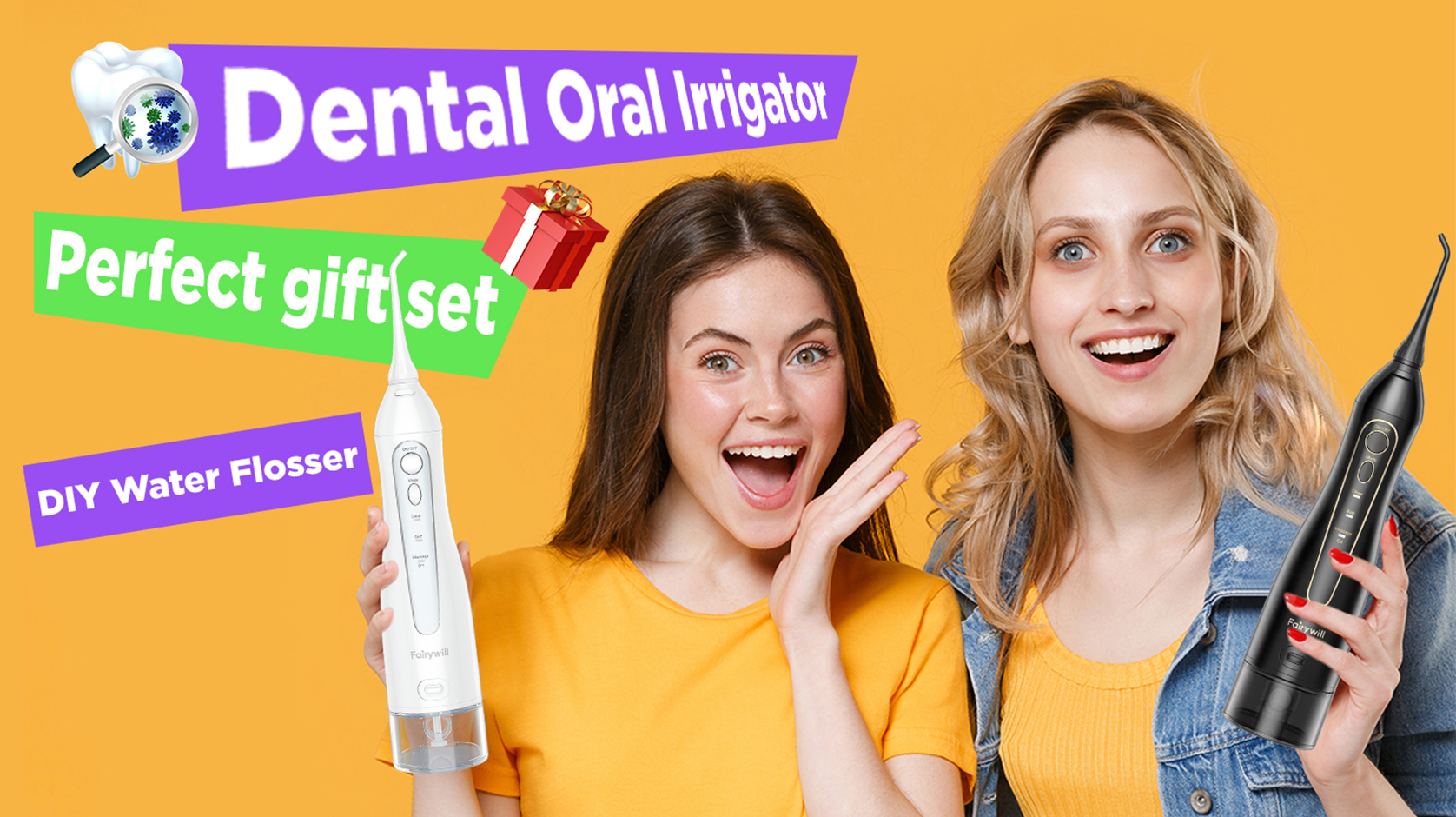 thumbnail video image 2 of Fairywill Electric Toothbrush Water Flosser Combo, 47000/min Sonic Toothbrush with 5 Modes and 300ml Oral Irrigator,4 Brush Heads & 4 Jet Tips Included, Black, 2 of 12