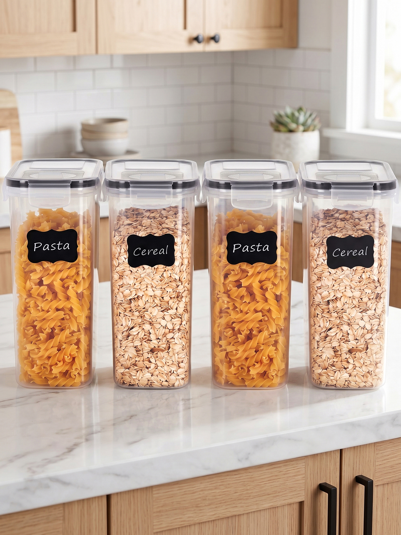 thumbnail video image 2 of YHIPL Kitchen Cereal Containers Storage Set with Lids – 4 Pack 2.5L/84.53OZ Airtight Food Storage Containers, 2 of 9