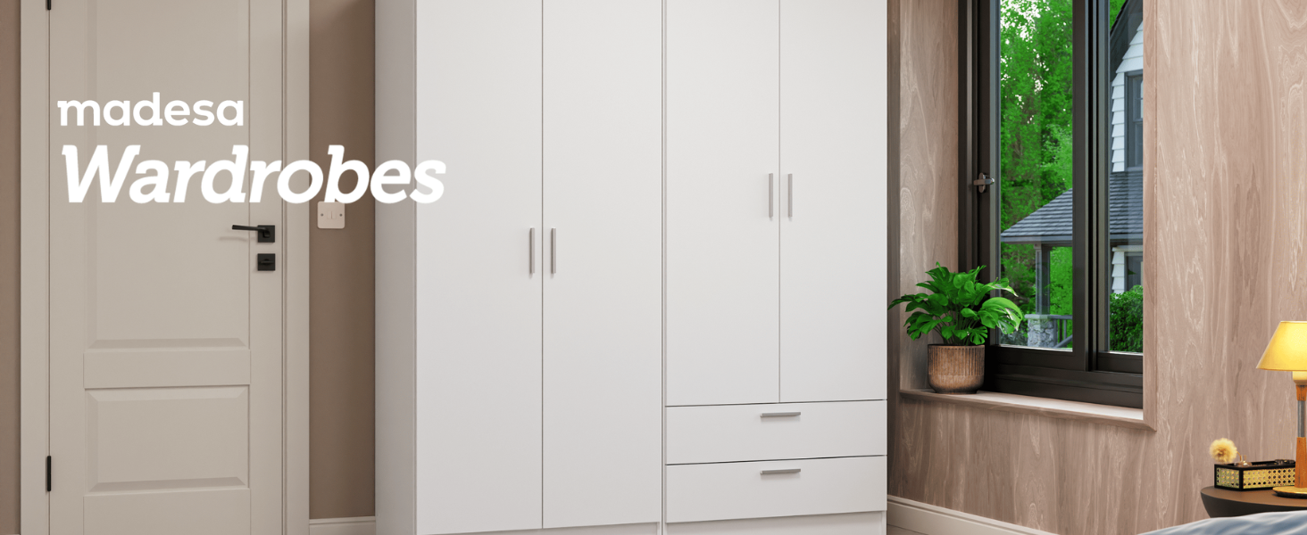 thumbnail video image 2 of MADESA 6 Doors 4 Drawers Wardrobe Set Armoire Closet Bedroom Storage Cabinet with Shelves and Hanging Space 94"L Wooden Clothing Organizer Unit - White, 2 of 10