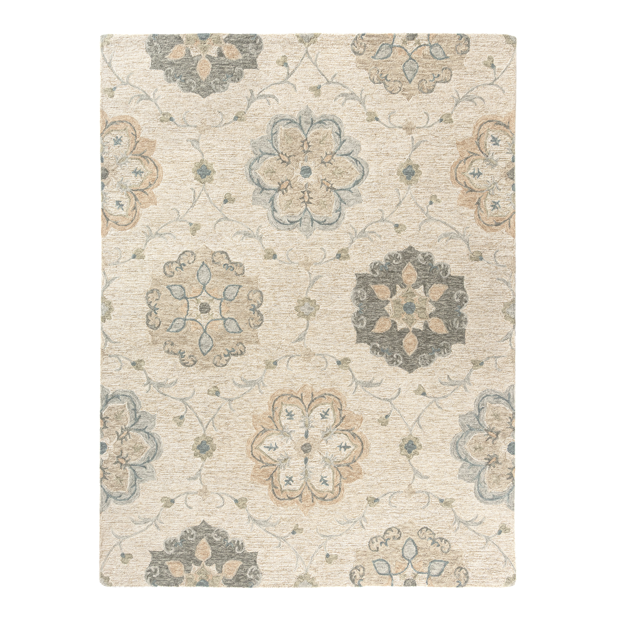thumbnail video image 2 of LR Home Aiden 7' x 9' Silver/Cream Floral Wool Indoor Area Rug, 2 of 7