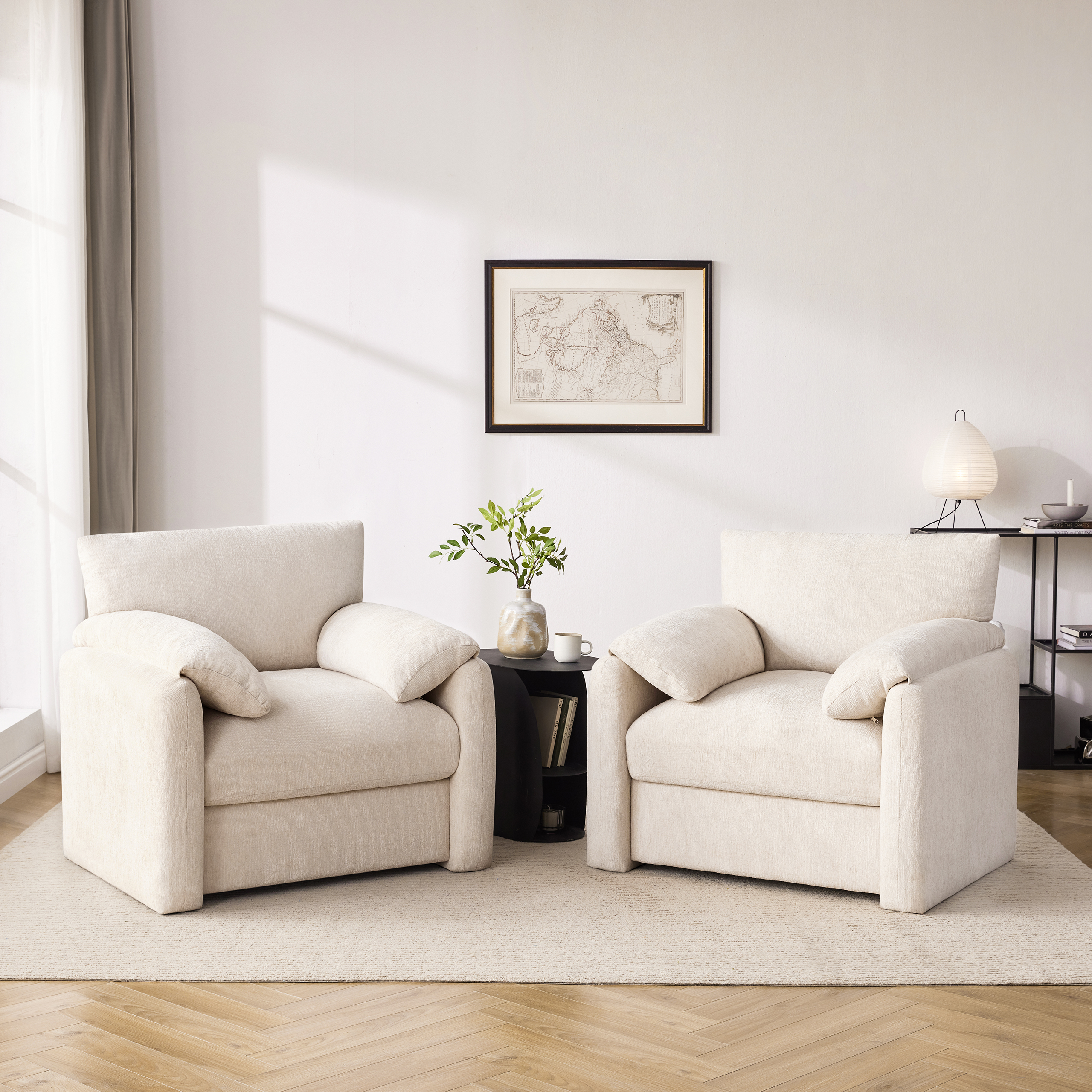 thumbnail video image 2 of Chenille Oversized Armchair, 38.6" Wide Accent Chairs for Living Room, Modern Lounge Chair, Upholstered Mid-Century Reading Chair, Comfy Living Room Chair, Single Sofa Chair, (Blue, 2 Pack), 2 of 8