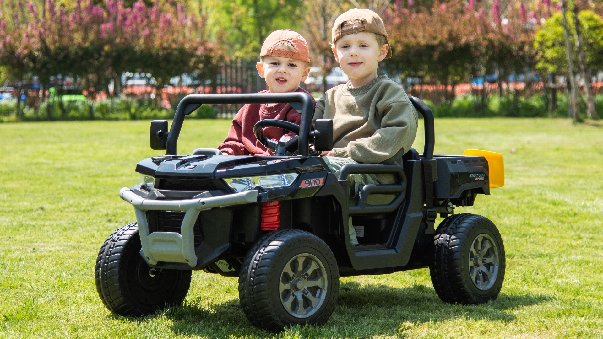 thumbnail video image 2 of Xuanlur 24V 2 Seater Kids Ride on Car Truck, Ride on UTV W/ 2x200W Motor, 24 Volt Ride on Toys W/ Dump Bed/Shovel, Electric Car for Kids W/ Durable Tires, LED Light, Music, Remote Control, Blue, 2 of 9