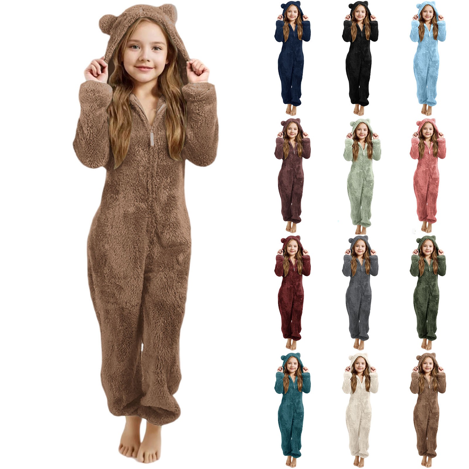 thumbnail video image 2 of Toddler Girls Fleece Hooded Romper Jumpsuit With Ears Sleepwear One Piece Zipper Hooded Playsuit Winter Warm Cute Pajamas Kids Onesies Outfits, 2 of 4