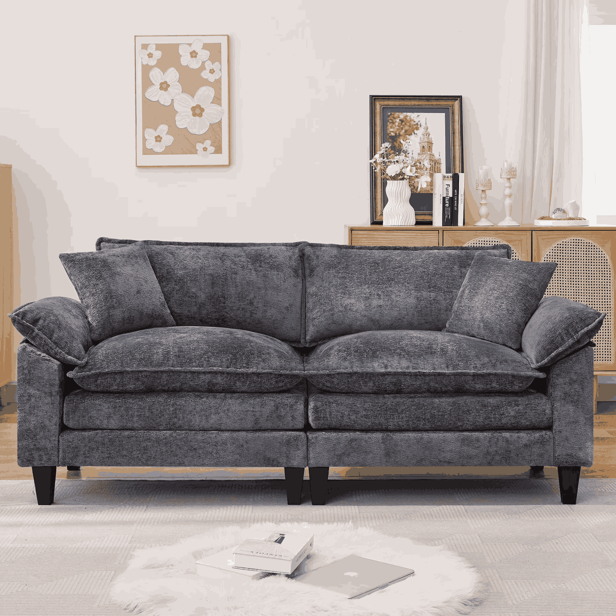 thumbnail video image 2 of JONPONY 83" Loveseat Sofa,Cloud Couch for Living Room,Comfy Love Seat with Double Cushion,2 Pillows,Removable Cover for Bedroom, Apartment and Office,Grey, 2 of 11
