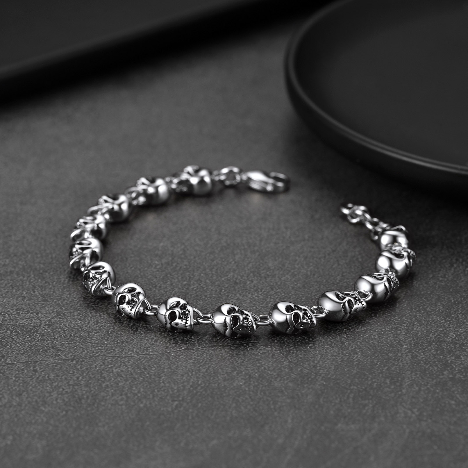 thumbnail video image 2 of FaithHeart Skull Chain Bracelet for Men Stainless Steel Punk Gothic Halloween Party Jewelry Gift for Son Dad Brother Christmas, 2 of 11