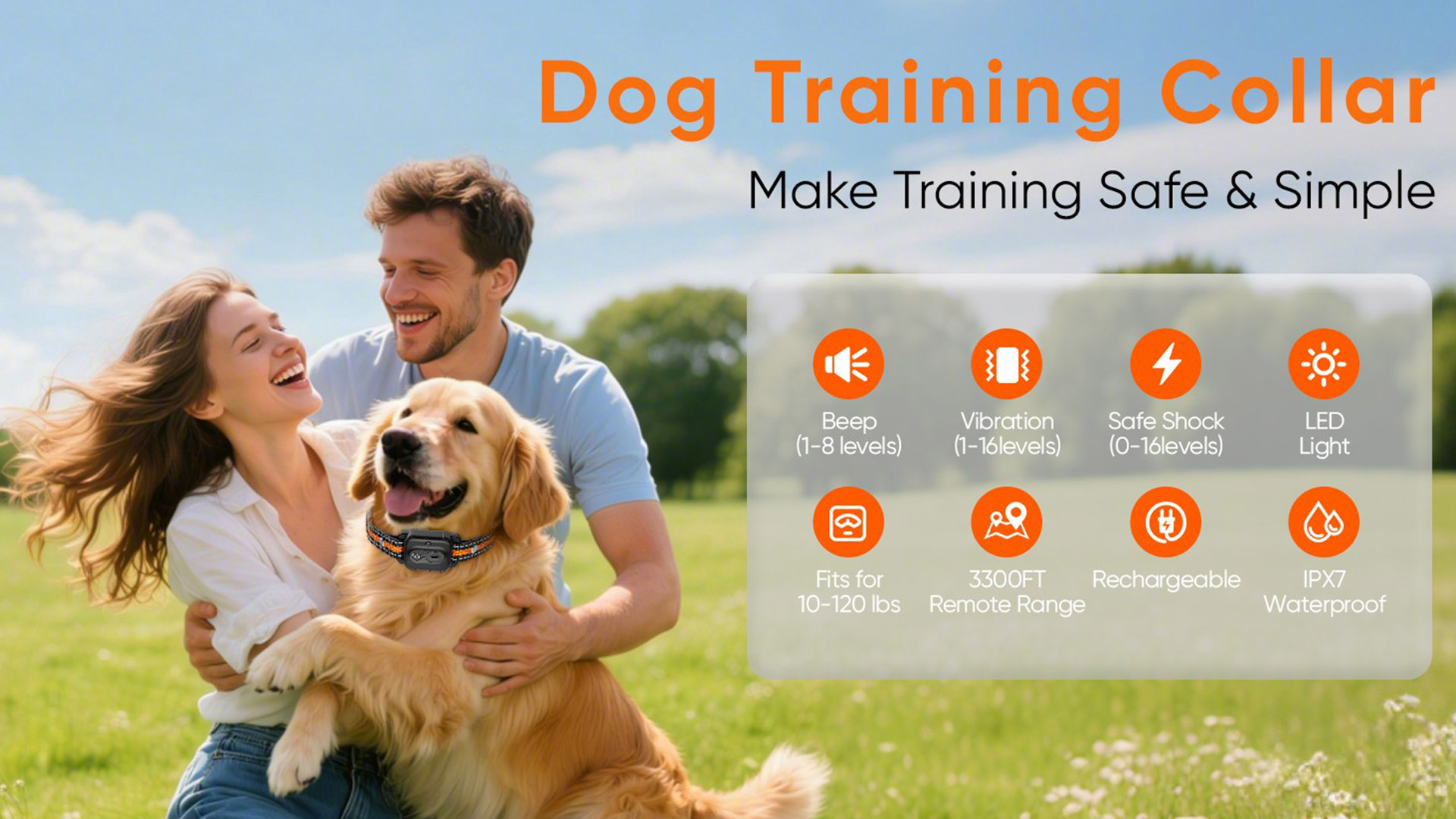 thumbnail video image 2 of Dog Shock Collar 2 Dogs (10-120Lbs) - 3300ft Dog Training Collar with Remote, Real-time Dual-Channel Control with 3 Training Modes, IPX7 Waterproof E-Collar with Light, 2 of 8