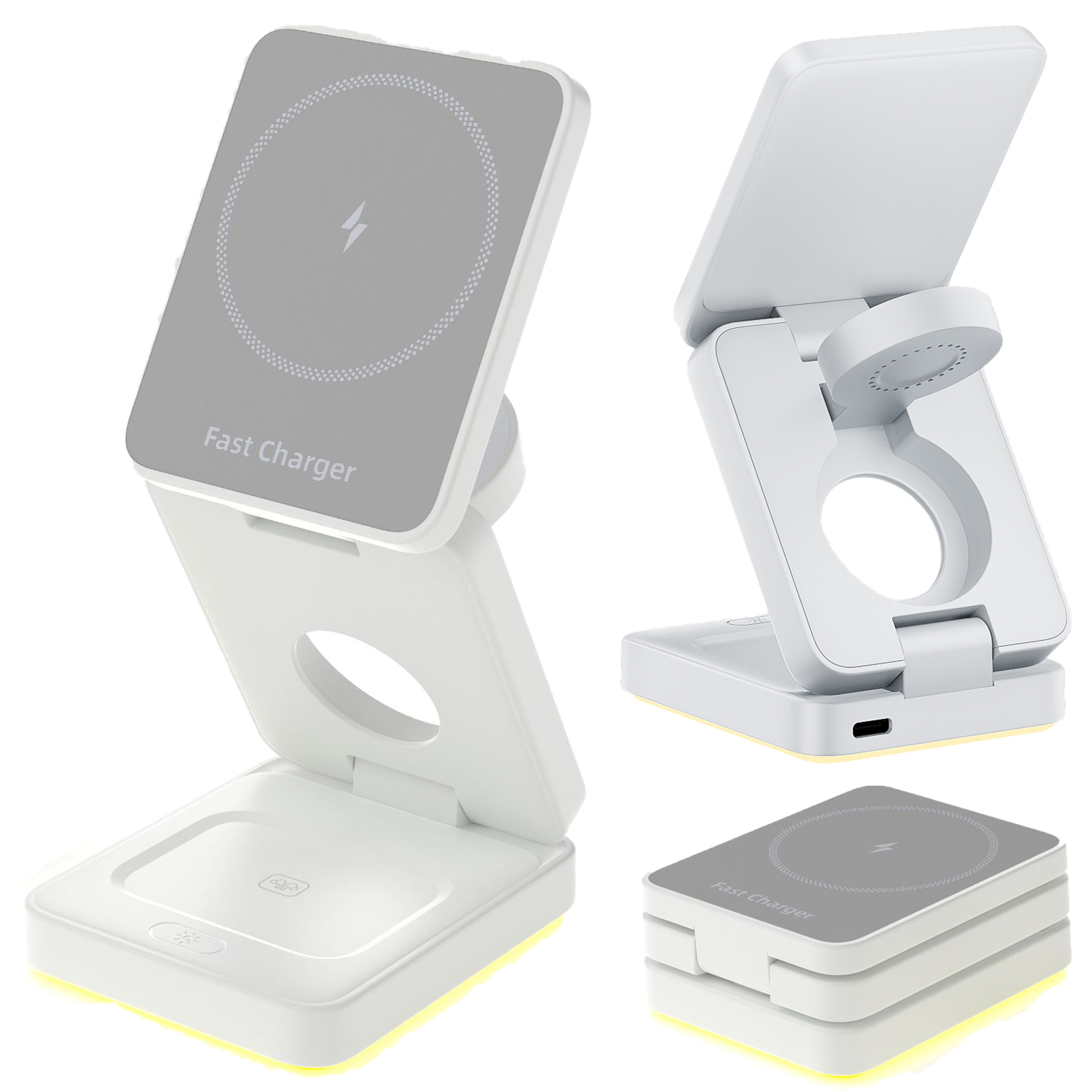 thumbnail video image 2 of 3 in 1 Wireless Charging Station for Apple Multple Devices - Foldable 15W Fast Magnetic Wireless Charger Dock -Travel Charging Pad for iPhone 16 15 14 13 12 Pro/Pro Max/Plus/Watch & All Airpods, 2 of 12
