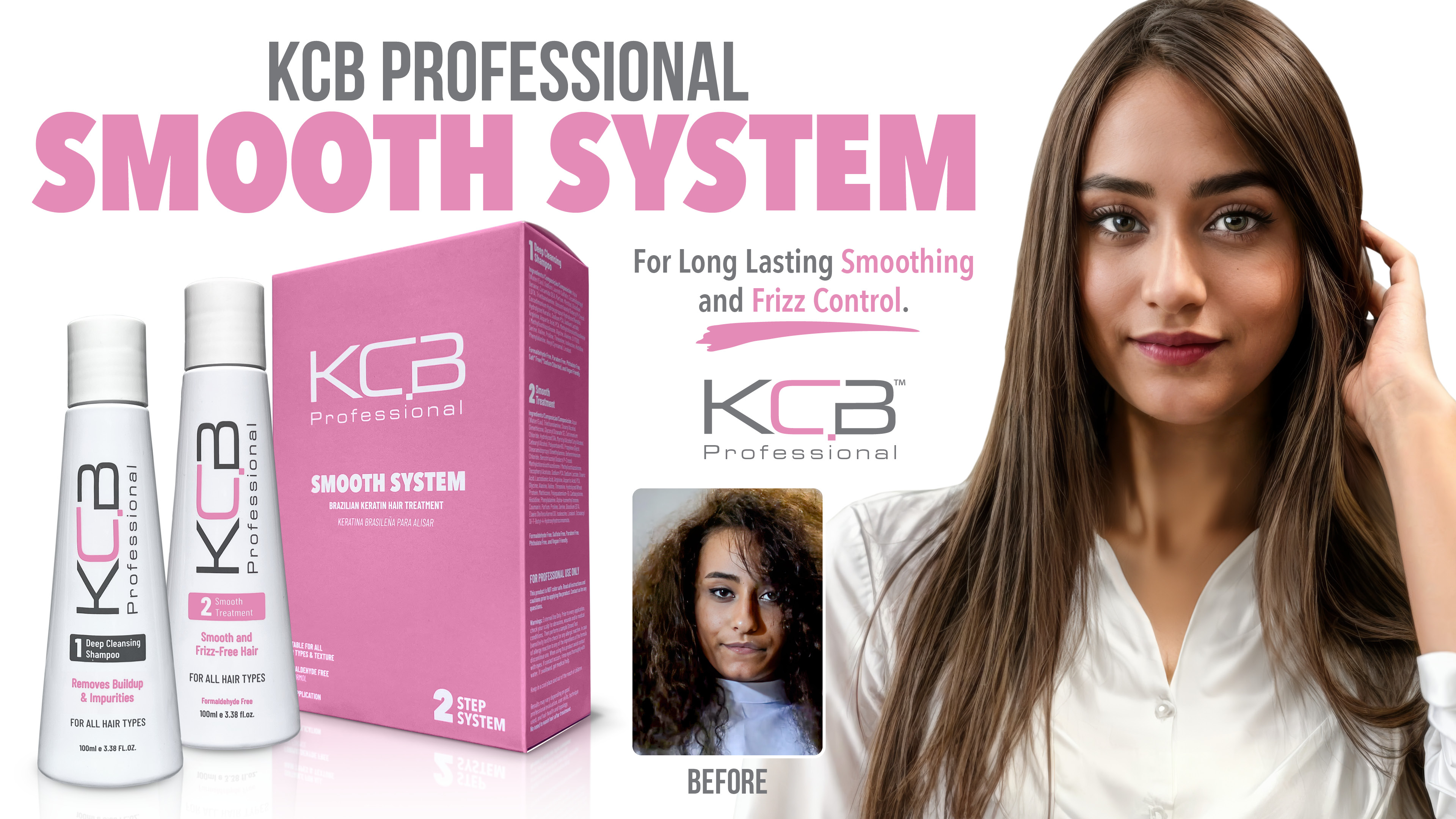thumbnail video image 2 of KCB Professional Smooth System, Brazilian Keratin Hair Treatment Kit at Home. All Hair Types., 2 of 7