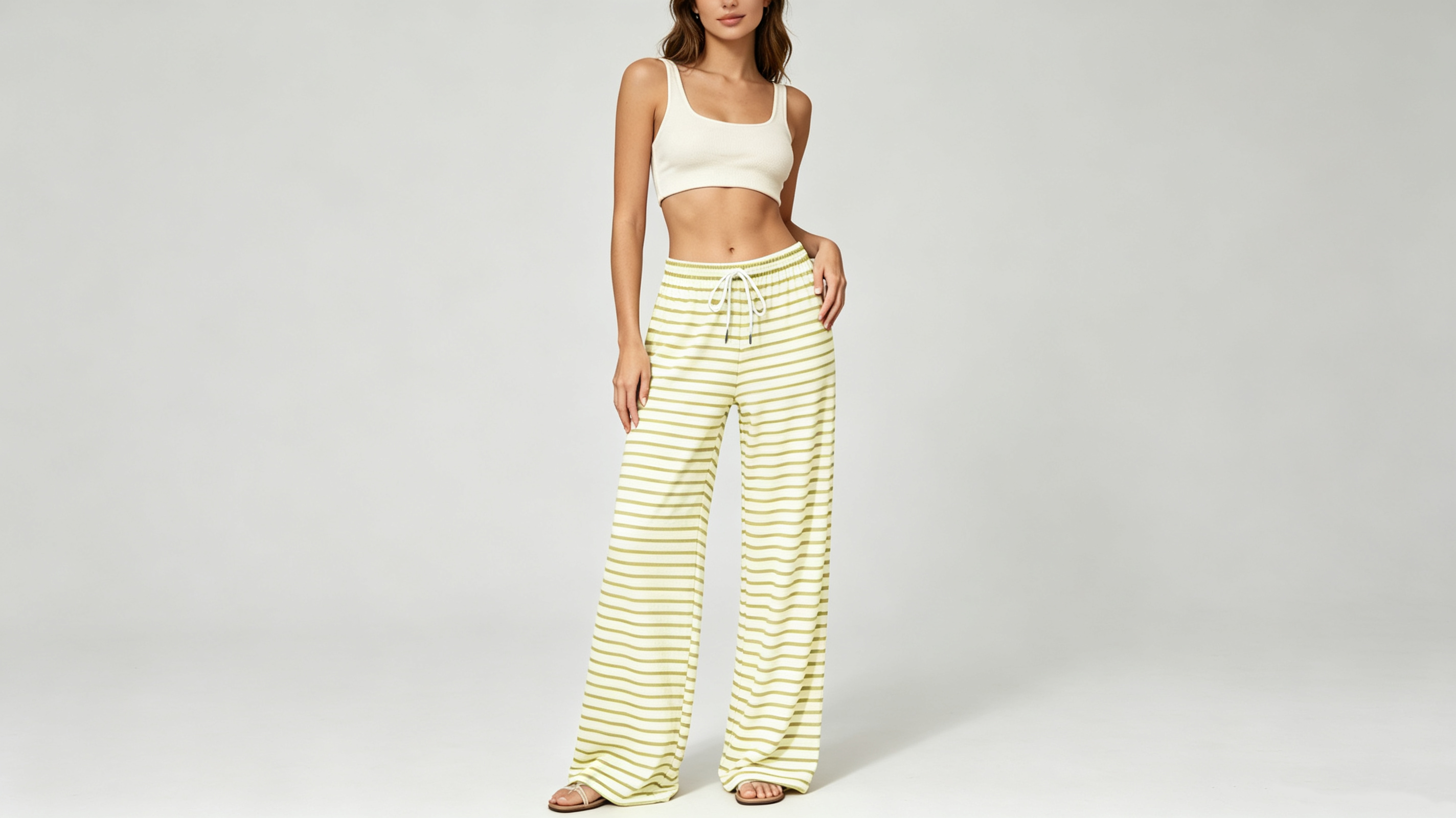 thumbnail video image 2 of PBFRDSJ Women's Striped Pajama Pants Lightweight Loose Wide Leg Pants with Adjustable Drawstring Lounge Casual Pants Sizes L-2XL, 2 of 7