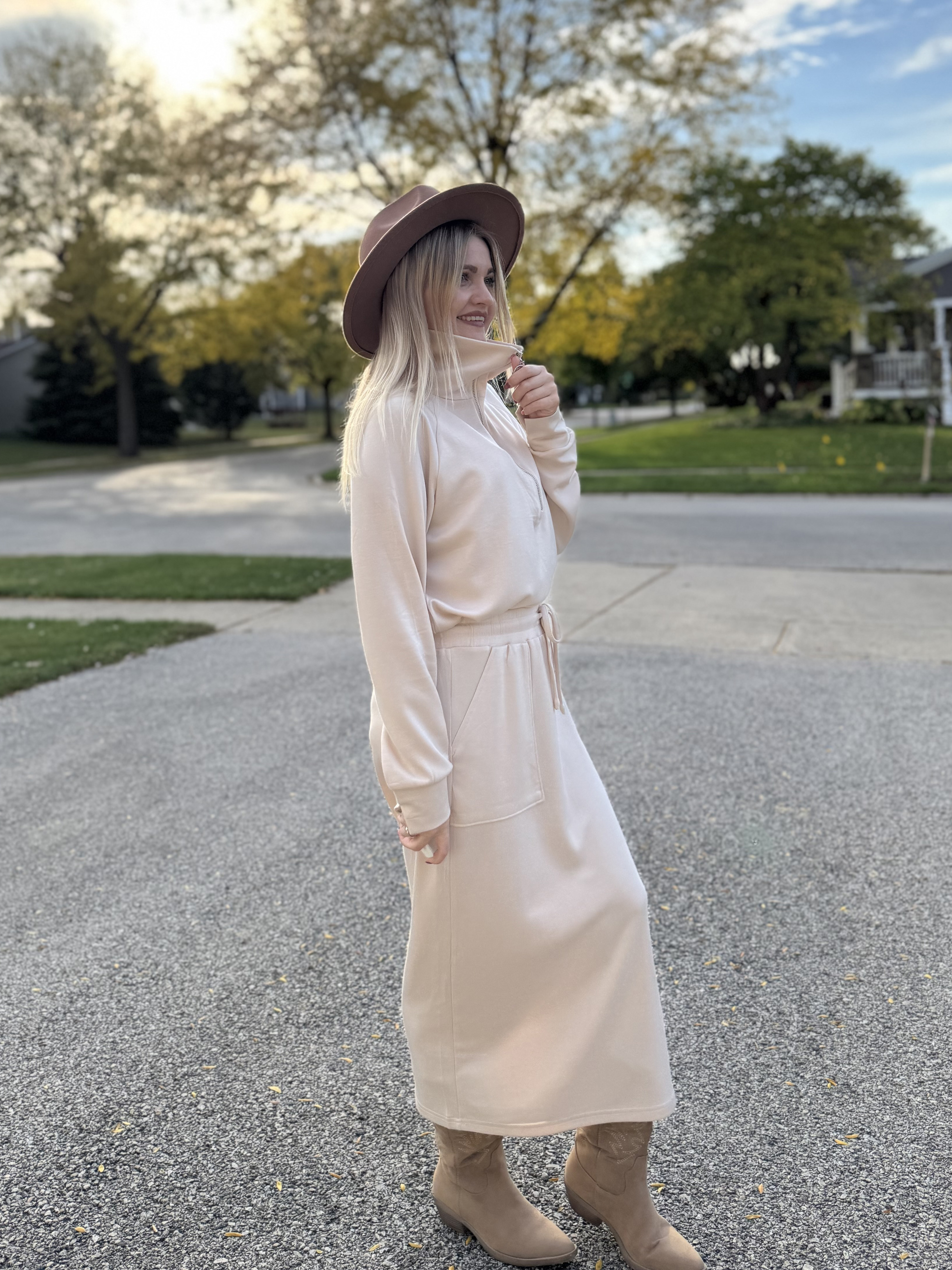 thumbnail video image 2 of MINTREUS Women's 2 Piece Skirt Sets Fall Knit Long-Sleeved Zipper Top Lounge Travel Outfits Winter Clothing, 2 of 8