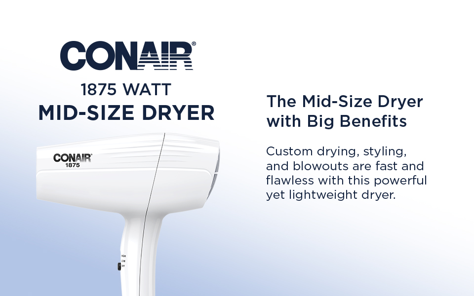 thumbnail video image 2 of Conair Mid-Size Dryer, 1875 Watts, 2 Heat/Speed Settings, Lightweight Design, 2 of 11