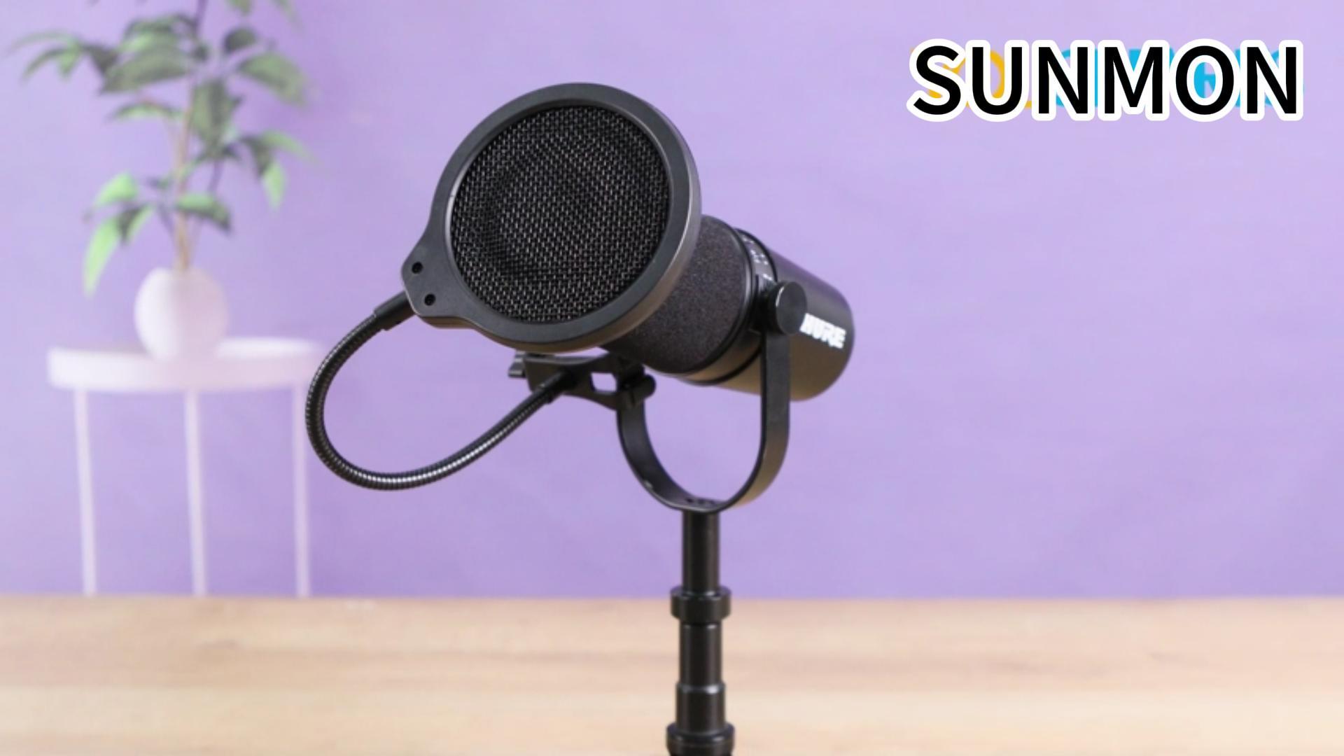 thumbnail video image 2 of AT2020 Shock Mount with Pop Filter - Foam Windscreen with Microphone Shockmount Reduces Vibration Noise and Blocks Out Plosives for Audio Technica AT2020 AT2035 ATR2500 Condenser Mic by SUNMON, 2 of 7