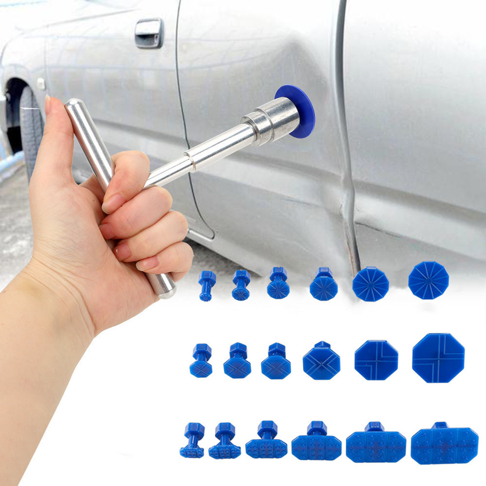 thumbnail video image 2 of Effortless Car Dent Removal Kit - 18-Piece Paintless Repair Set with T-Bar Puller for Quick & Easy Fix on Cars & Metal Surfaces, 2 of 10
