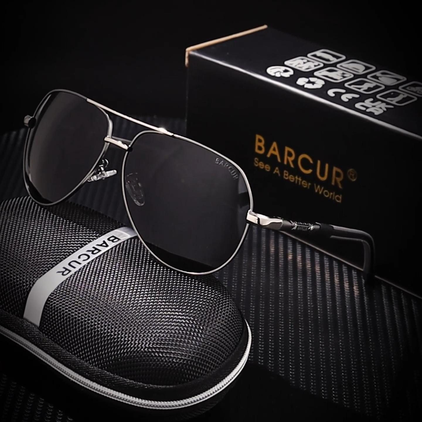 thumbnail video image 2 of BARCUR Stainless Steel Men's Sunglasses Men Polarized Coating Classic Sun Glasses Women Shade Male Driving Accessories Eyewear, 2 of 4