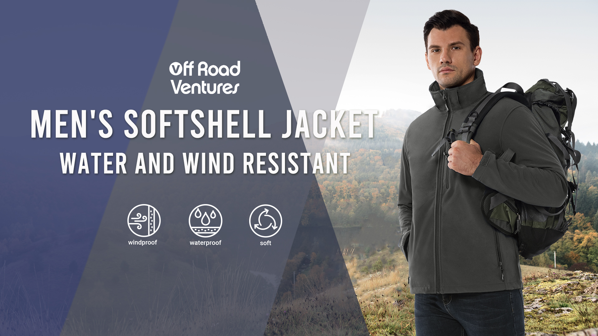 thumbnail video image 2 of Off Road Ventures Men's Fleece Lined Softshell Jacket Lightweight Waterproof Hooded Jacket Winter Outdoor Windbreaker, 2 of 7