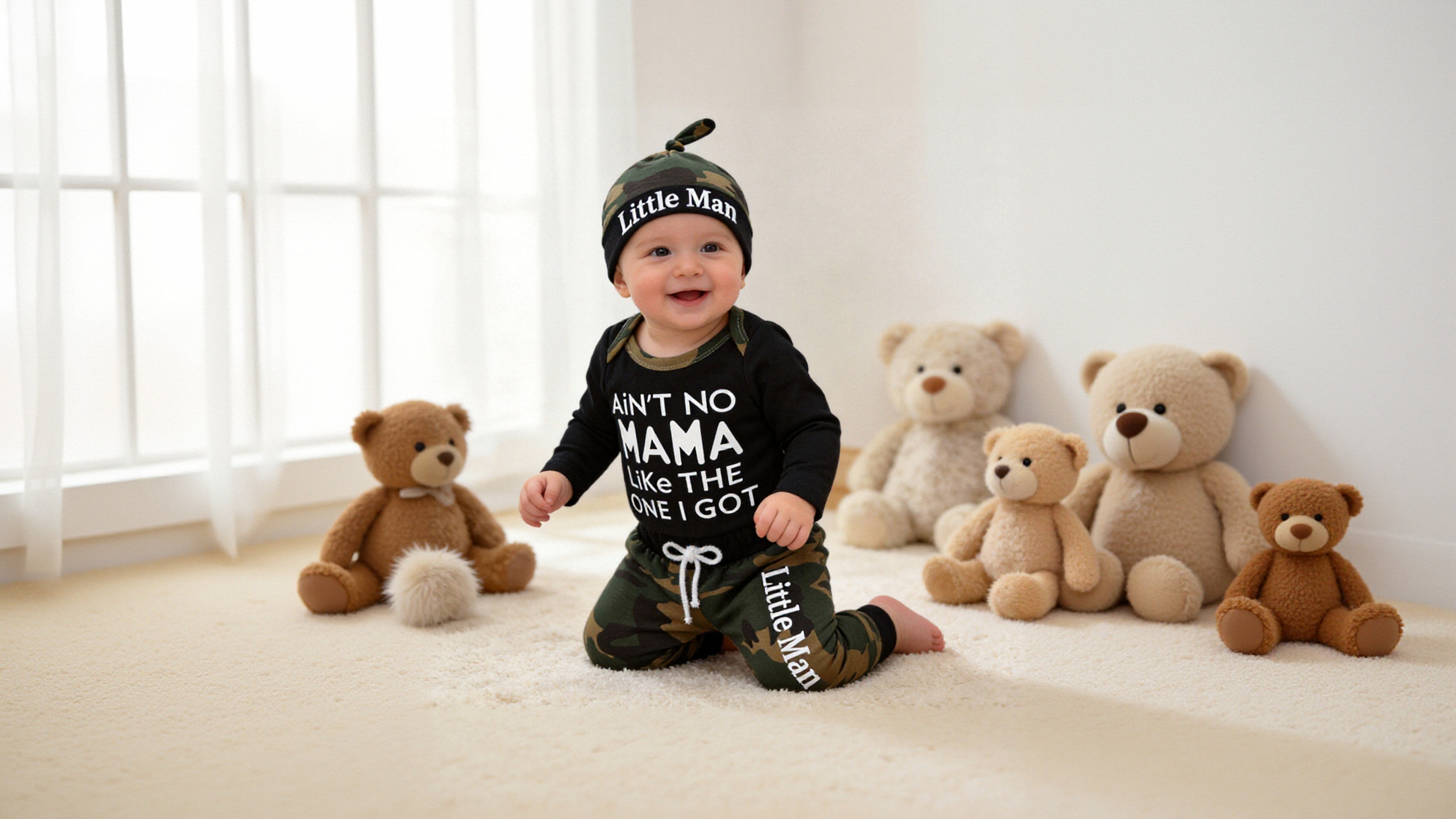 thumbnail video image 2 of Newborn Baby Boy Clothes Letter Long Sleeve Romper + Pants + Hat 3PCS Outfits Set Black, 2 of 7