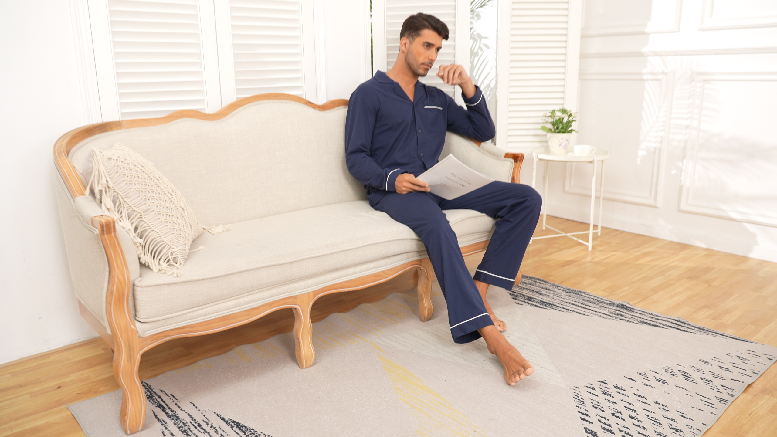 thumbnail video image 2 of ANLIQI Men's 100% Cotton Pajamas Set Button Down Pajamas for Men Long Sleeve 2 Piece Sleepwear Lounge Sets with Pockets(Black M), 2 of 8