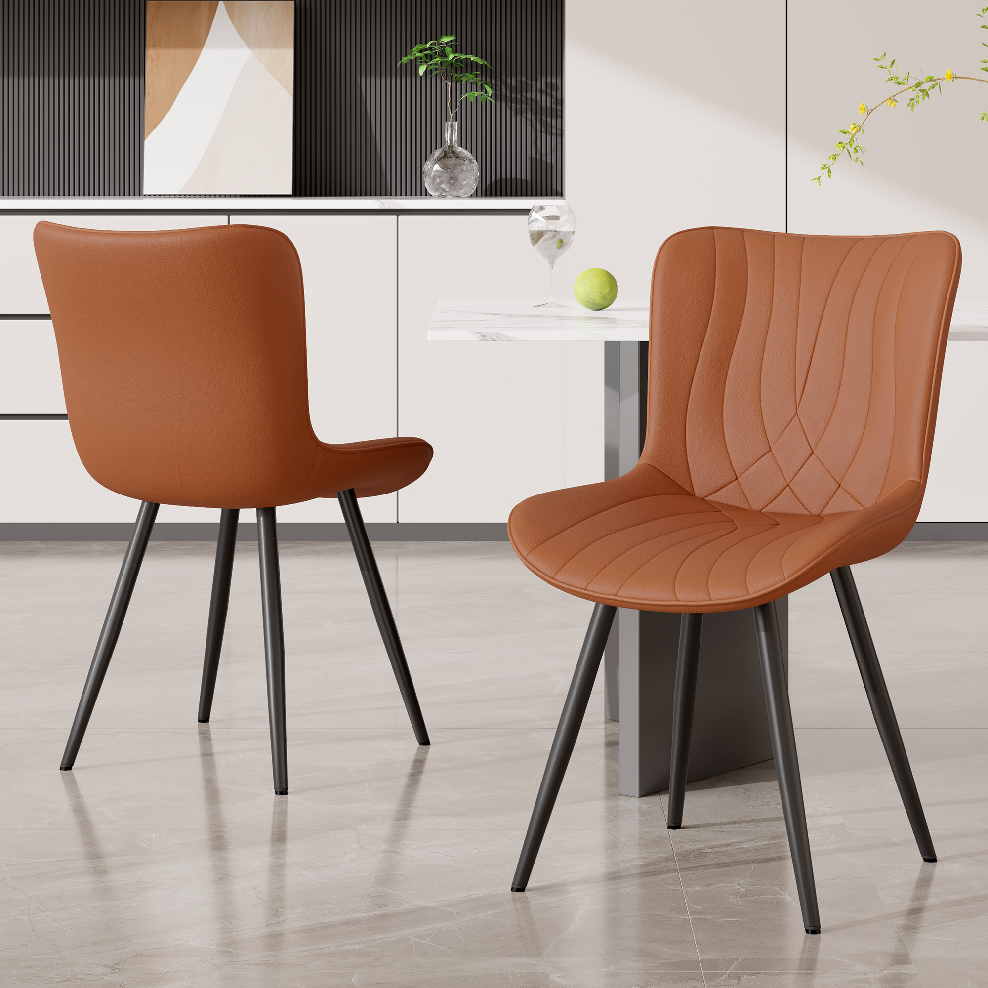 thumbnail video image 2 of Hawsaiy Dining Chairs Set of 2,Modern Armless PU Leather Accent Chairs with Sturdy Metal Legs for Dining Room,Living Room,Umber, 2 of 8