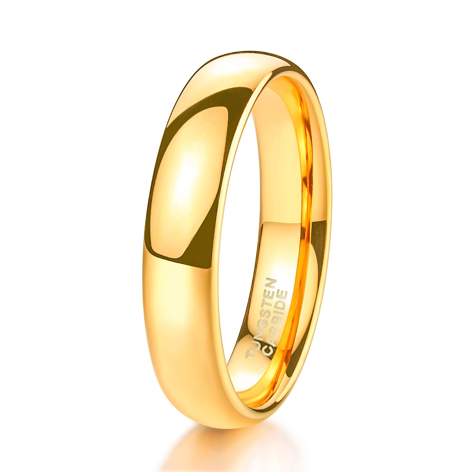 thumbnail video image 2 of Glory Men's 4mm 6mm 8mm Tungsten Carbide Ring 24k Gold Plated Domed Polished Finish Wedding Band, 2 of 12