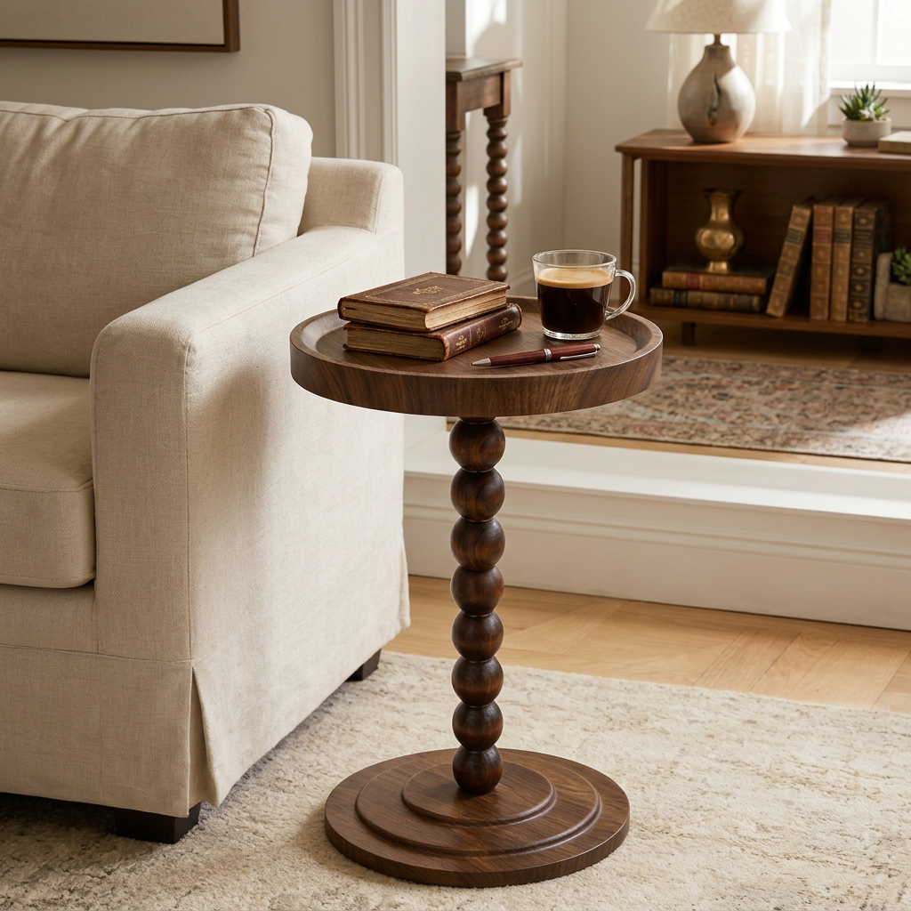 thumbnail video image 2 of HDUTNGISN Round Side Table for Small Spaces,Modern Coffee End Table with Soild Wood Leg,Anthropologie Furniture,Solid wood,Brown, 2 of 16