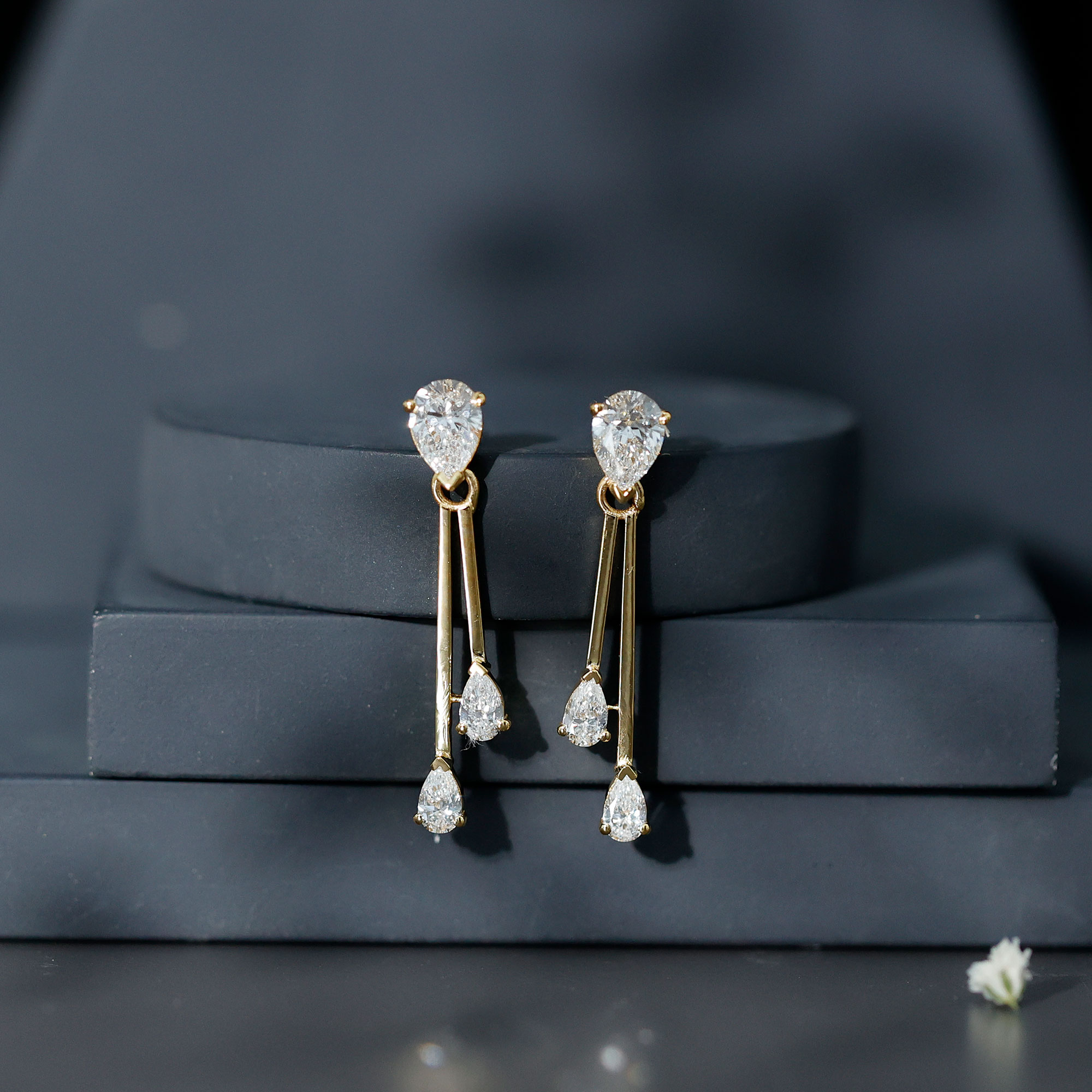 thumbnail video image 2 of Rosec Jewels Lab Grown Diamond Bar Dangle Earrings for Women (EF-VS Quality Certified), 14K White Gold, 2 of 9