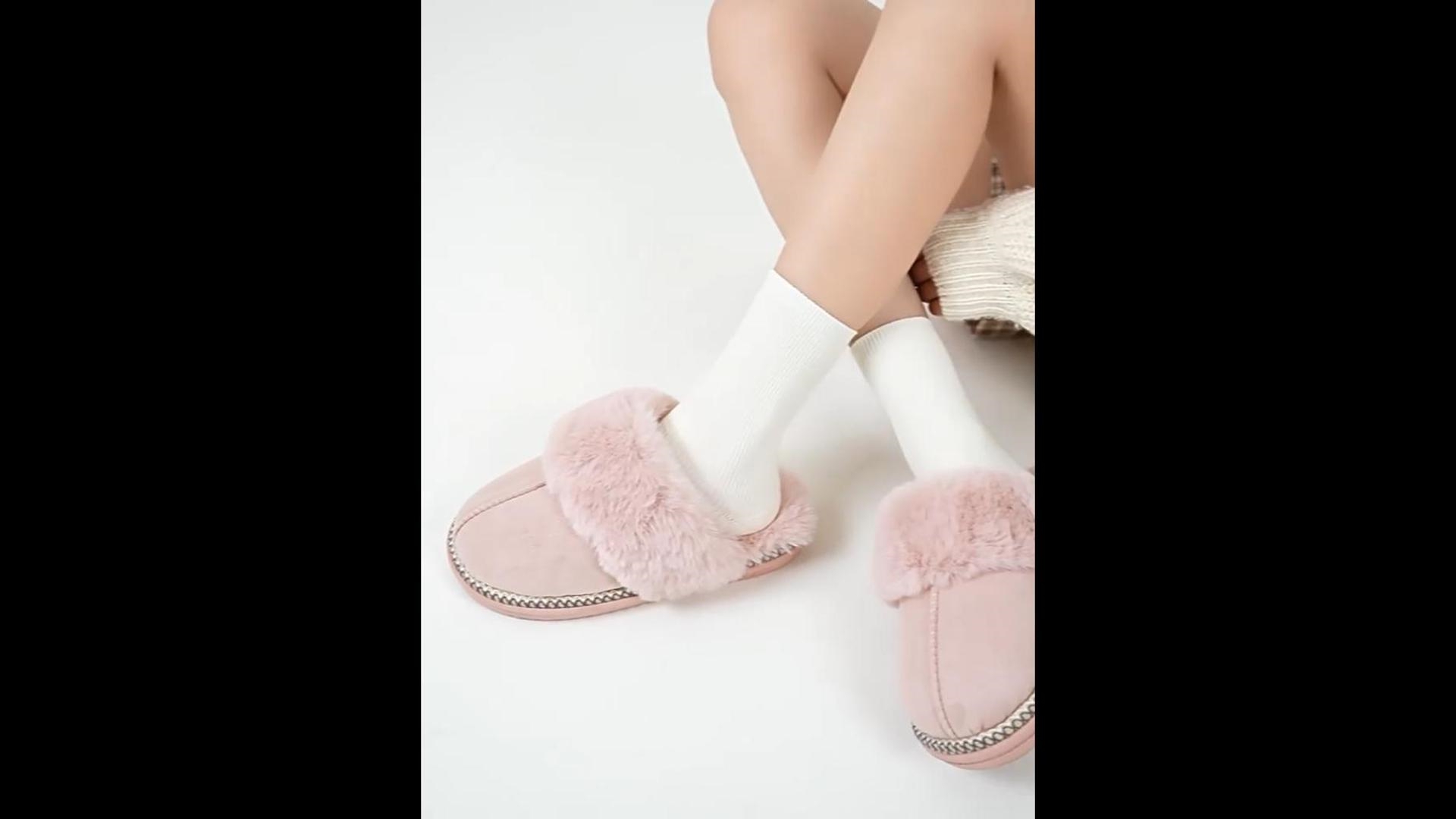 thumbnail video image 2 of FREISTERN Women's Fuzzy Slippers Fluffy Scuff Cozy House Shoes, 2 of 6