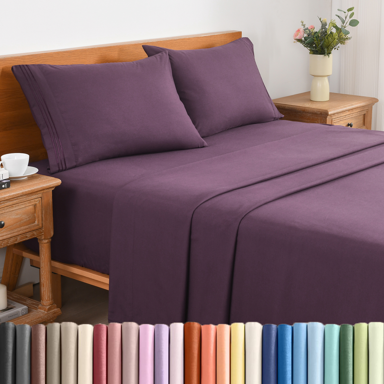 thumbnail video image 2 of 3/4 Piece Soft Bed Sheets Set Solid & Embroidery Bed Sheets Set All Season Hotel Luxury Bedding -18in Deep Pockets, 2 of 9