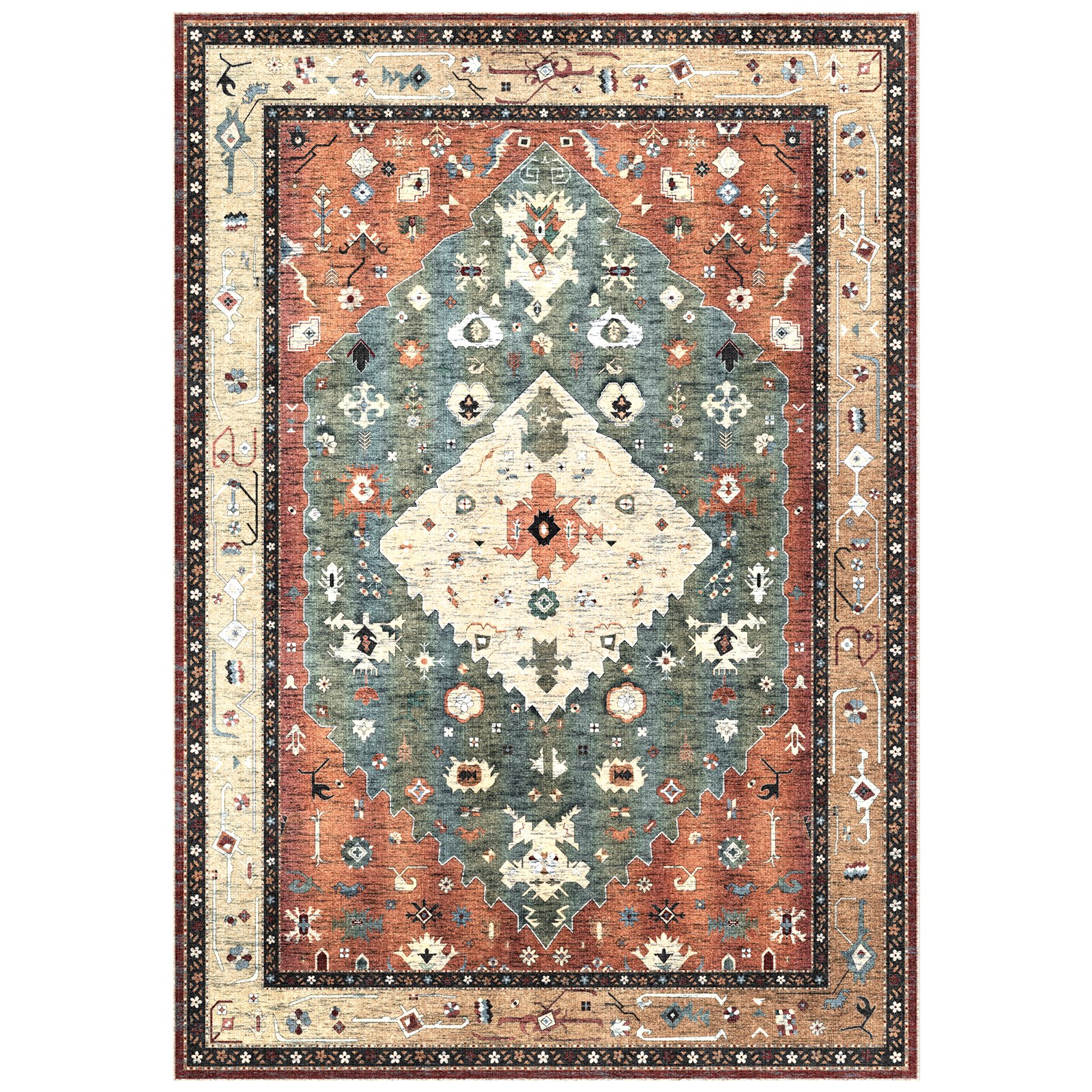 thumbnail video image 2 of Washable Area Rug for Living Room, NovDeco 6'x9' Non-Slip Vintage Oriental Indoor Rug, Soft Low Pile Stain Resistant for Bedroom, Office, Dining Room, 2 of 11