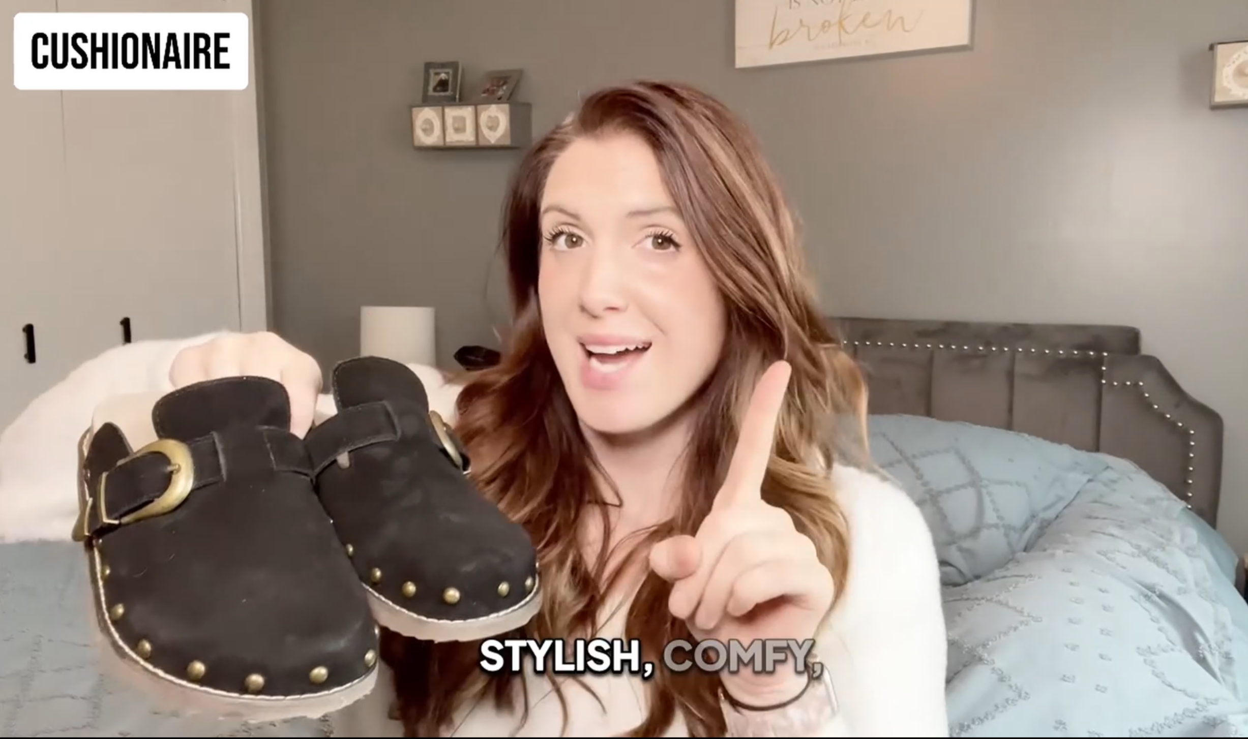 thumbnail video image 2 of Cushionaire Bronco Suede Slip On Studded Women's Clogs – Genuine Suede Leather Clogs with Adjustable Buckle and Studded Detailing, Stylish Fall Shoes for Women, 2 of 20