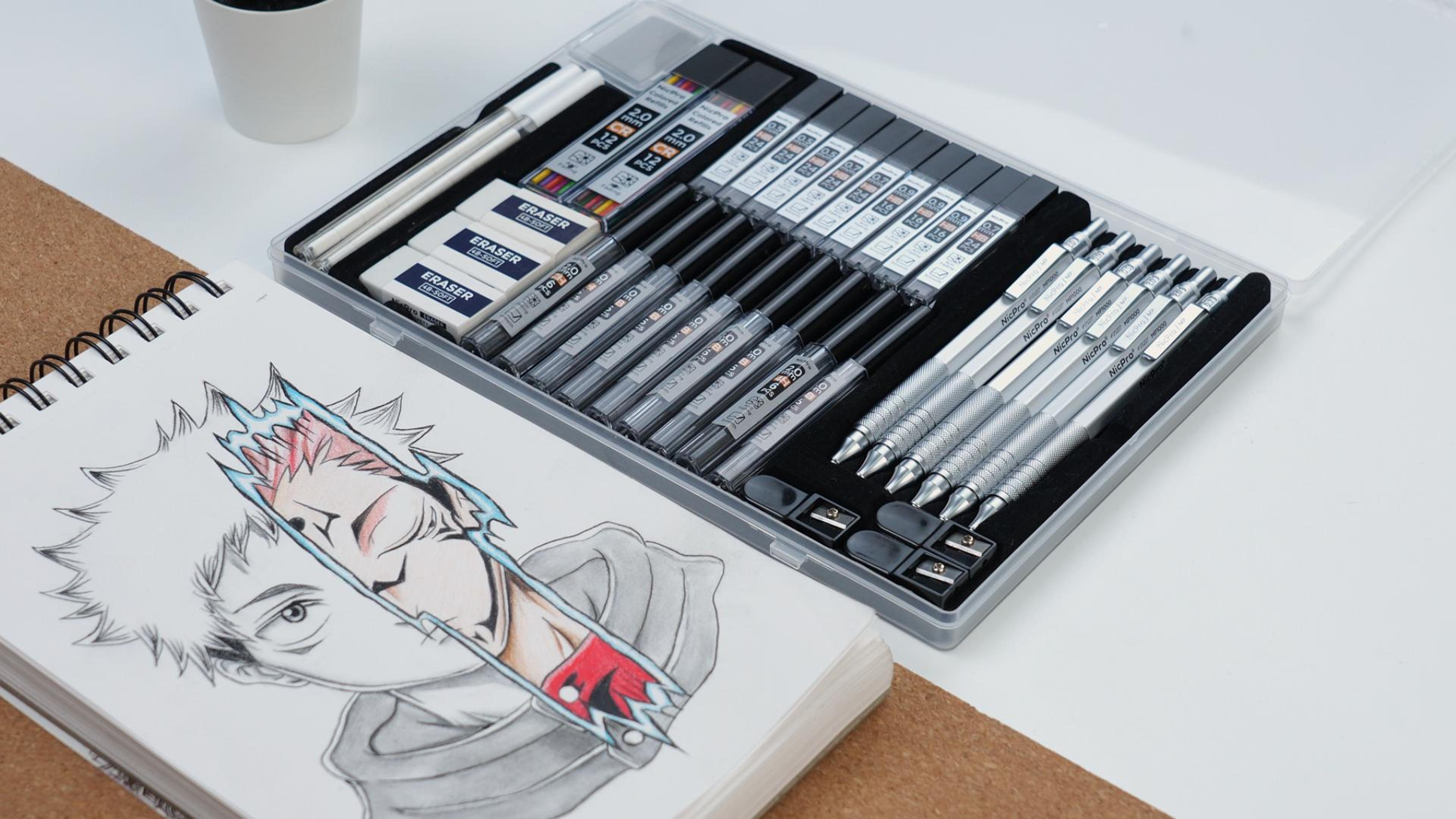 thumbnail video image 2 of Nicpro 6 Pcs Metal Mechanical Pencils Set, Art Drafting Pencil 0.5, 0.7, 0.9 mm & 3Pcs 2mm Graphite Lead Refills, Eraser, Sharpener, Come with Case, 2 of 10