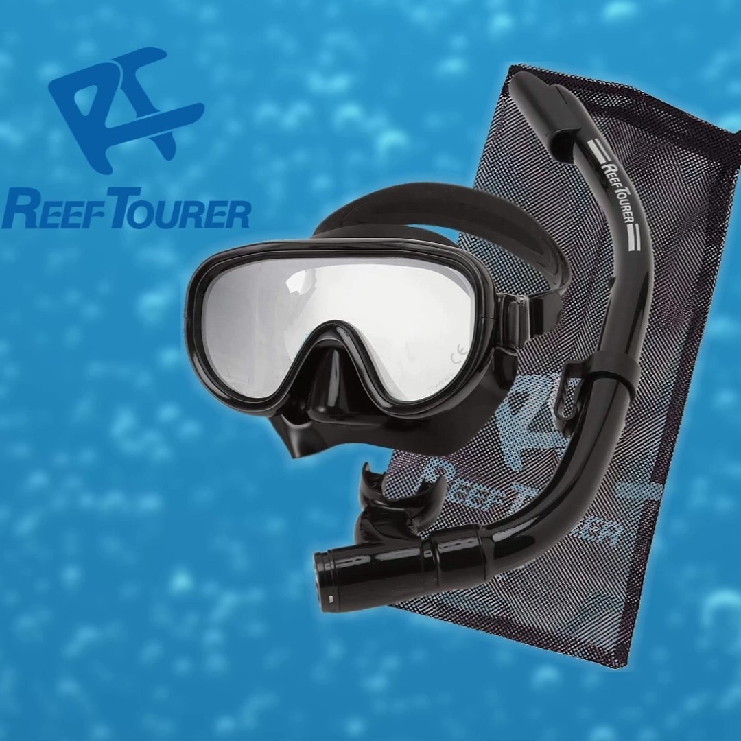 thumbnail video image 2 of Reef Tourer Adult Single-Window Mask & Snorkel Set For Age 10+, Black, 2 of 7