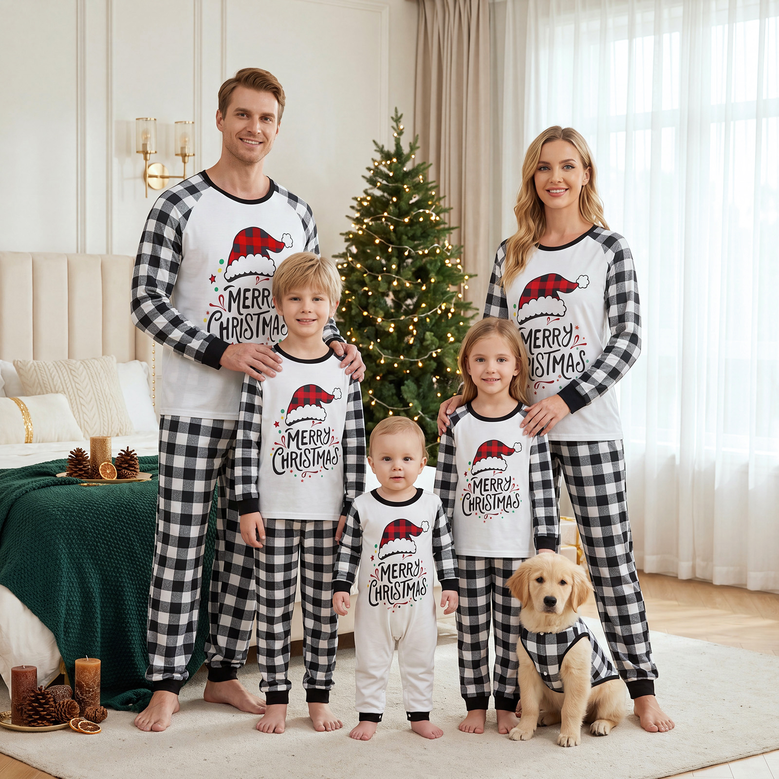 thumbnail video image 2 of AceBaby Christmas Family Matching Pajamas Letter and Plaid Print Holiday Sleepwear Loungewear PJs, 2 of 11