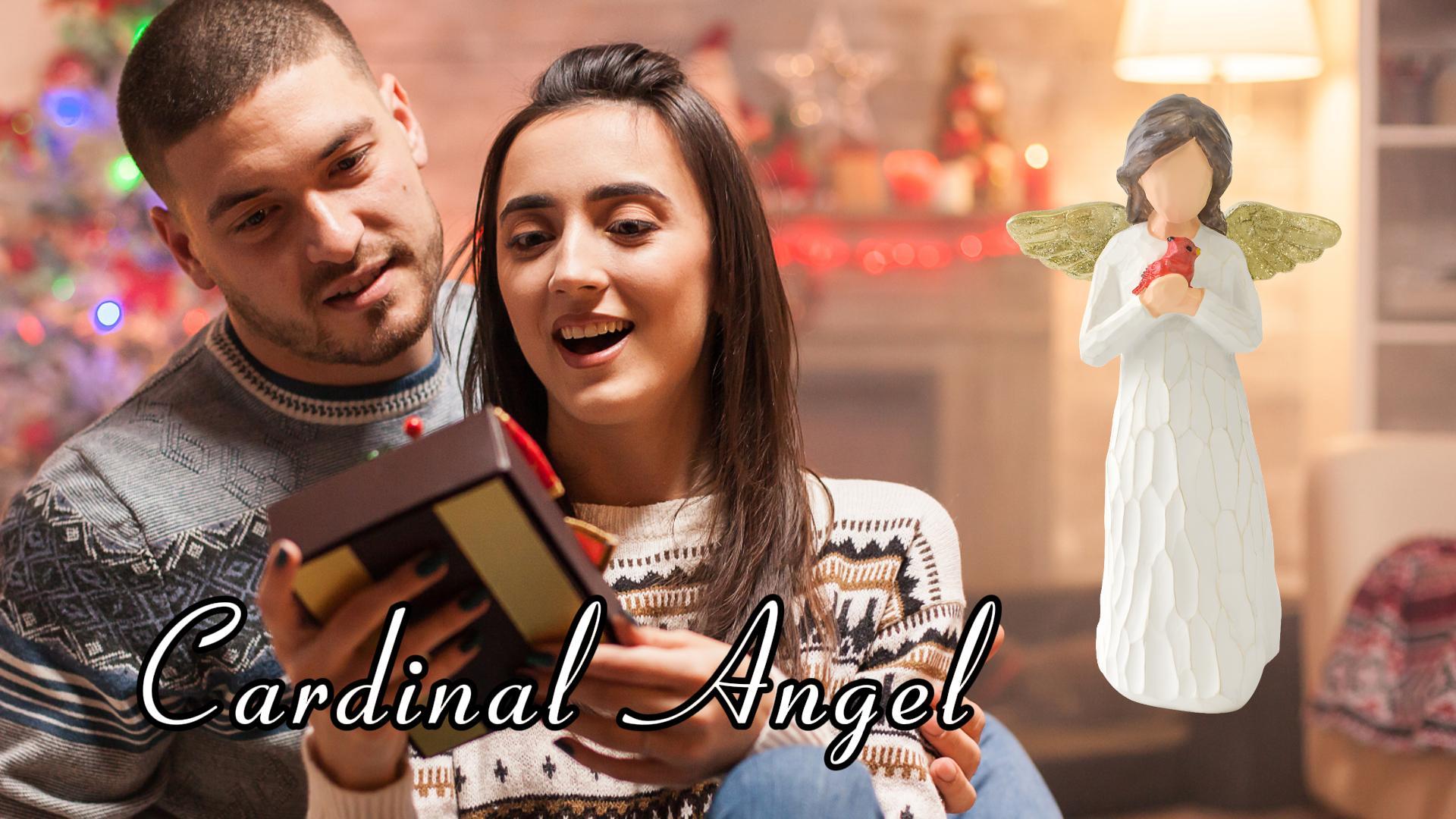 thumbnail video image 2 of Lnrkai Guardian Angel Figurines, Cardinal Decor Sympathy Rememberance Gifts, Resin Tabletop Red Bird Statue Christmas Ornament Decoration, 2 of 8