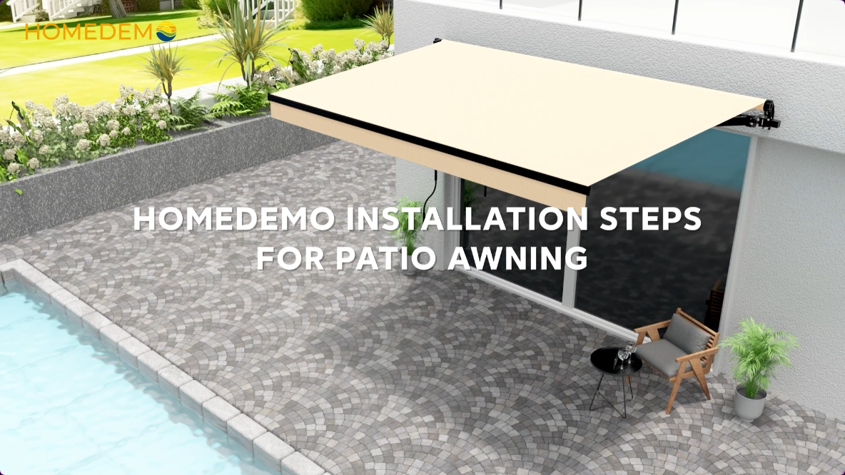 thumbnail video image 2 of HOMEDEMO 13x8.2 Retractable Awning for Patio, Manual Awnings, Sunshade Shelter Crank Handle, UV & Water-Resistant Polyester Cover and Aluminum Frame for Balcony, Yard, Outdoor Deck, Beige, 2 of 7
