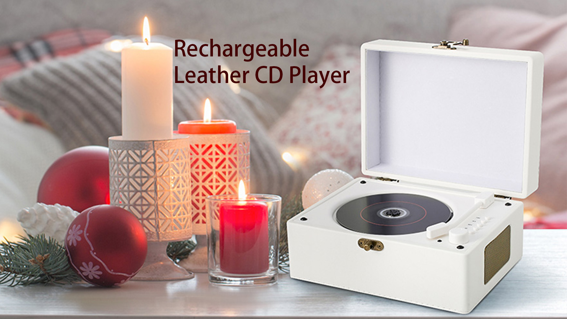thumbnail video image 2 of Wireless Bluetooth CD Player with Built-in Speaker and USB Playback Retro Design, Rechargeable Battery - Perfect for Music Lover(Brown), 2 of 6