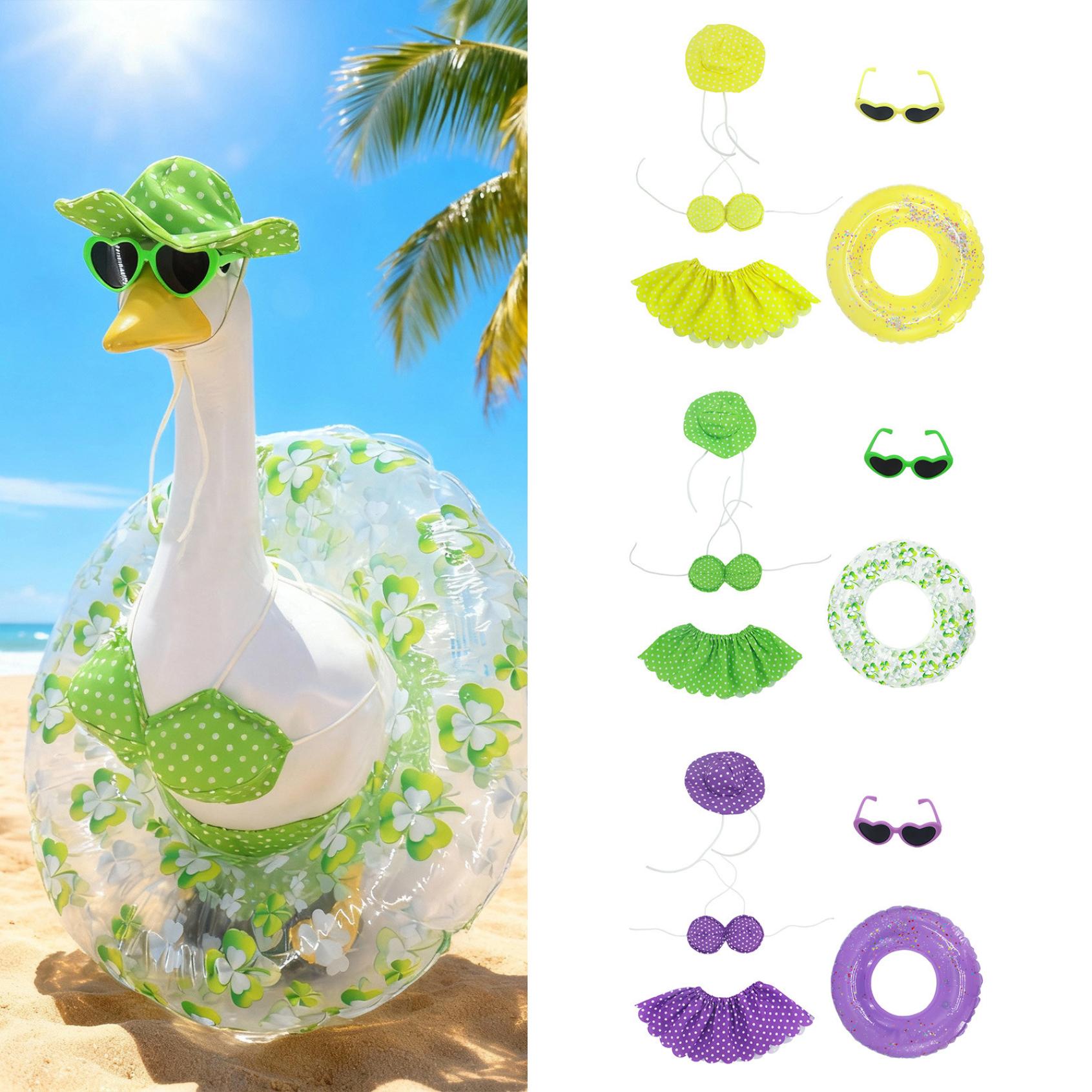 thumbnail video image 2 of KUKIDSVO Swimsuit Porch Goose Outfit Set, Summer Skirt Hat Clothes with Sunglasses Swim Ring, Outdoor Patio Yard Lawn Decor for 23'' Cement Goose Statue(J), 2 of 7