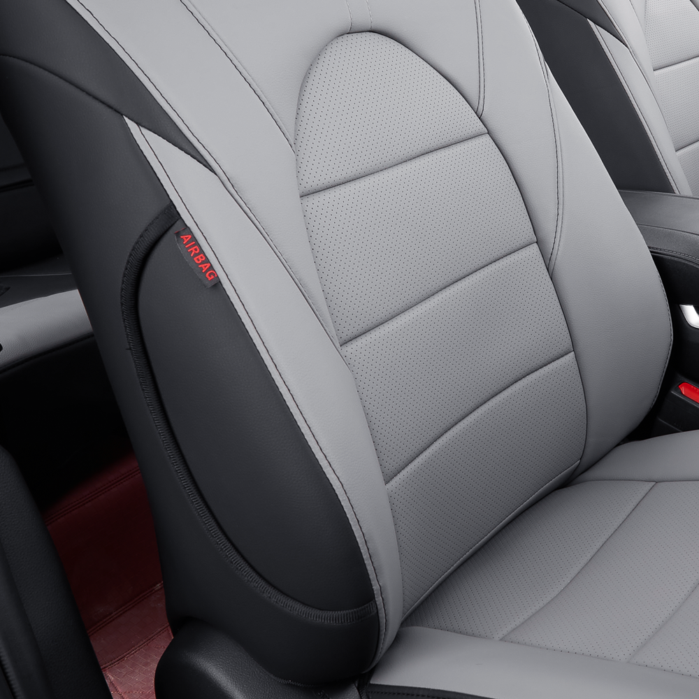 thumbnail video image 2 of Coverdream Custom Fit Toyota Highlander 2014-2019 Three Row,Second Row Captain Chair Seat Covers &Hybrid - Leather Full Set Black/Gray, 2 of 7