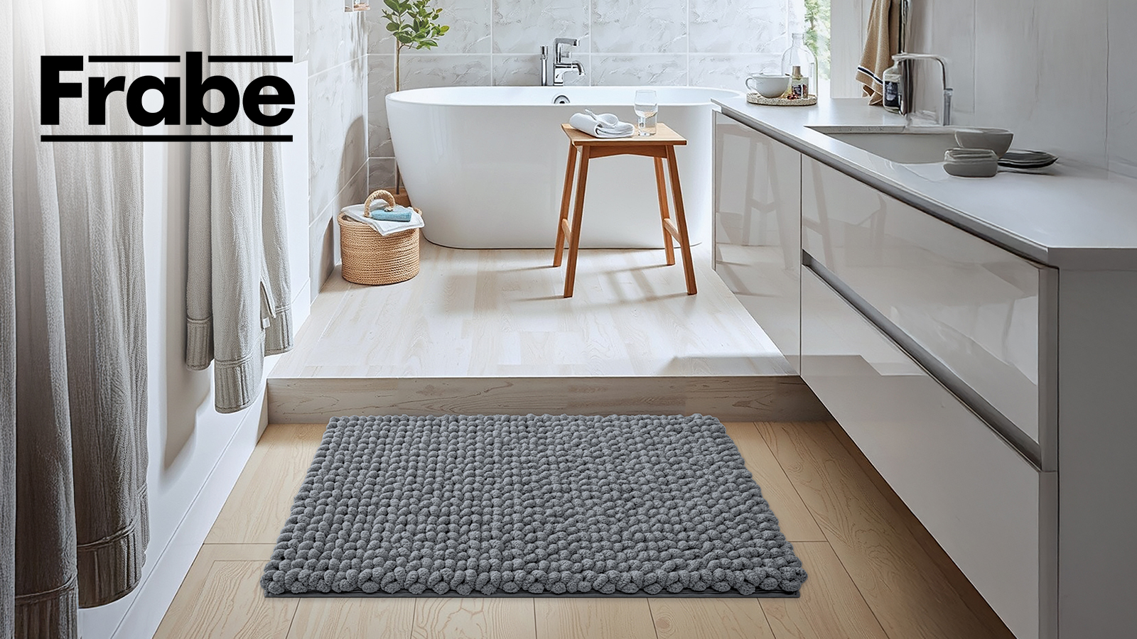 thumbnail video image 2 of Frabe Luxury Bathroom Rug, Ultra Soft Plush Quick-Dry Shower Mat with Braided Design, Non-Slip Absorbent Thick Chenille for Bathtub and Laundry, Grey 20"x32", 2 of 10