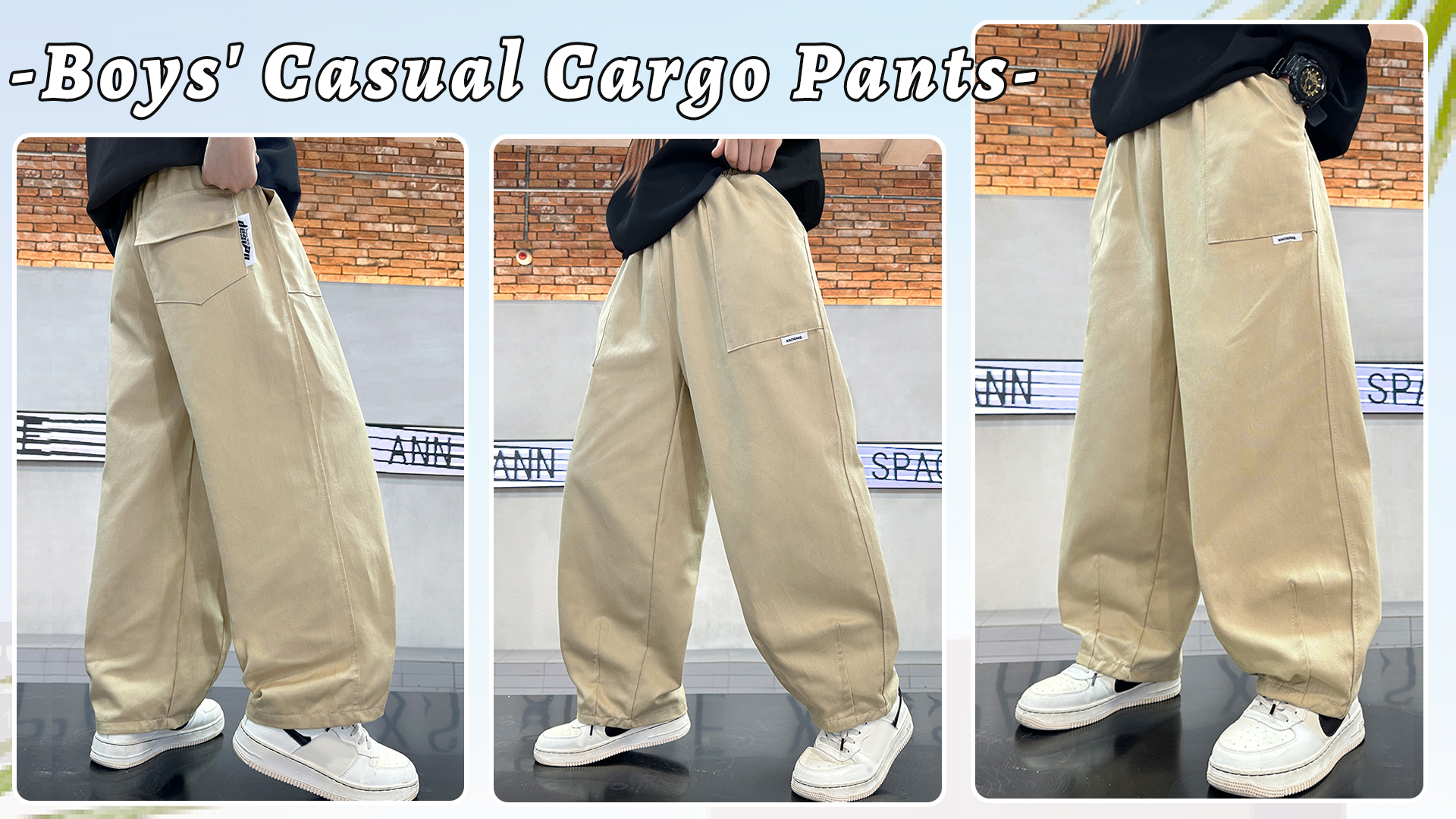 thumbnail video image 2 of Happy Cherry Boys Cargo Pants Kids Joggers Casual Cotton Trousers Outdoor Baggy Trousers Loose Hip Hop Sweatpants Black 13-14 Years, 2 of 7